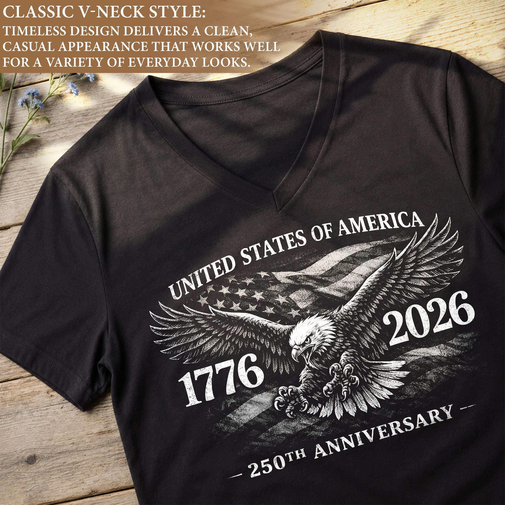 Patriotic V-Neck T-Shirt Women Eagle 1776-2026 Graphic United States History Casual Tee