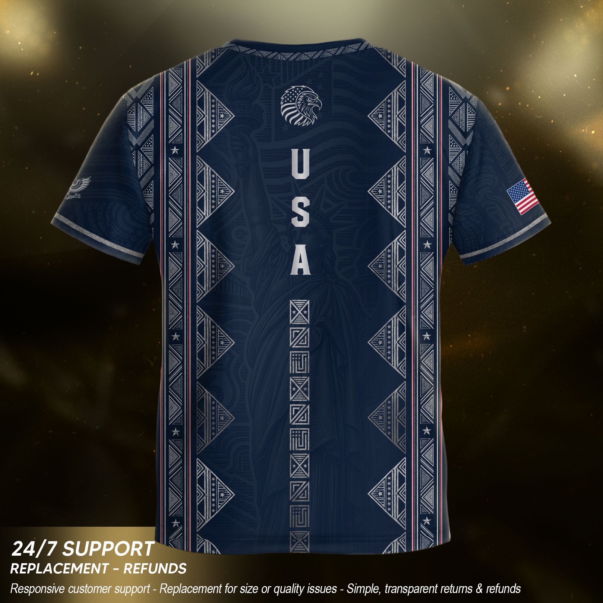 Youth Blue USA Football Jersey Breathable Patriotic Statue Liberty Design Fan Tee