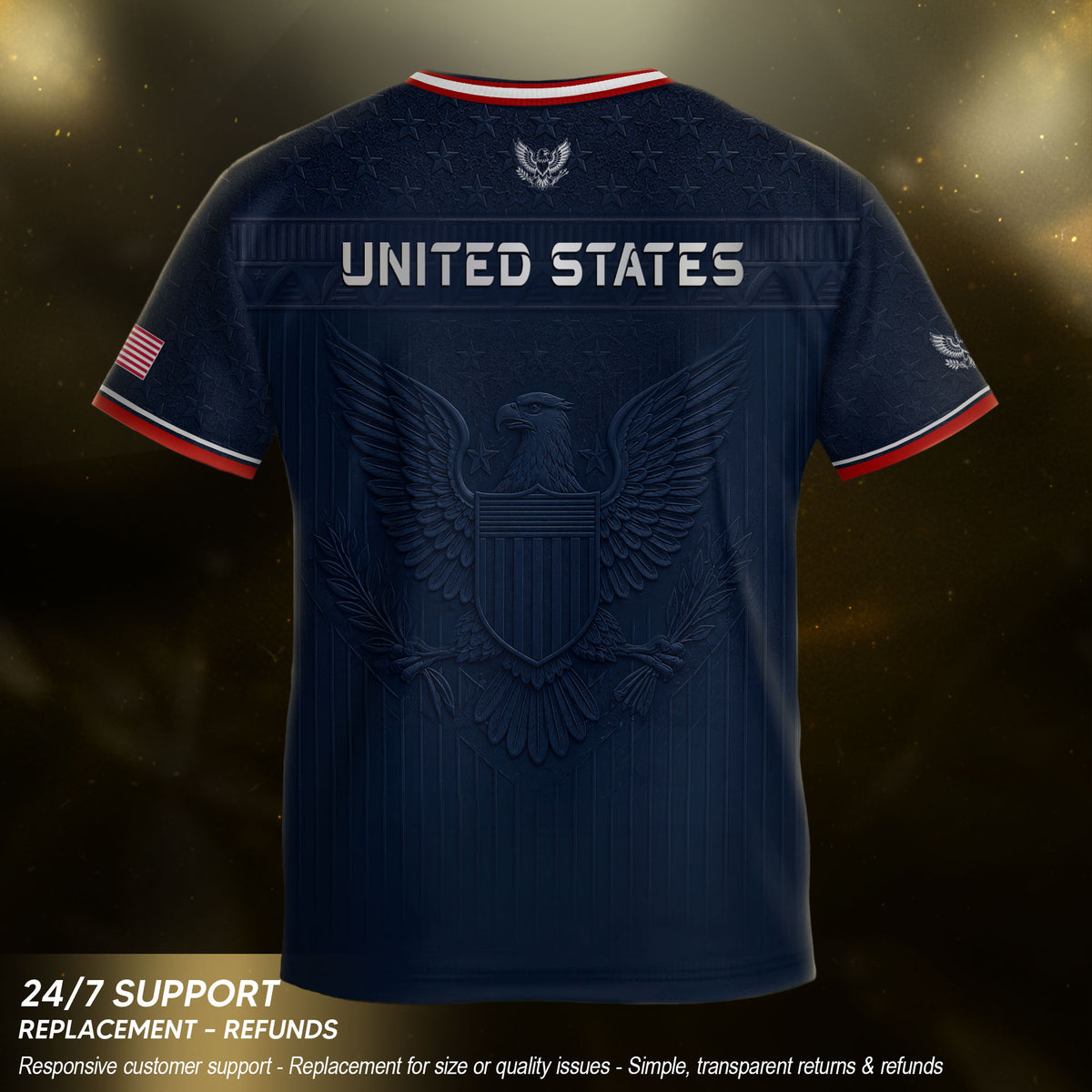 Youth Blue USA Football Shirt Patriotic Eagle Design Breathable Sport Training Tee - Rust Field Wear