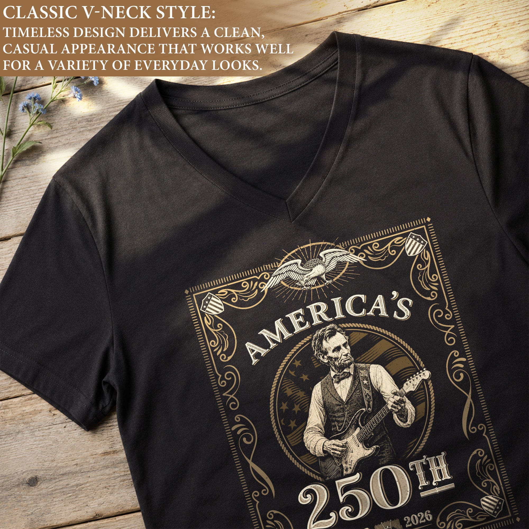 Vintage Lincoln V-Neck Shirt Patriotic 1776-2026 America 250th Anniversary Tee