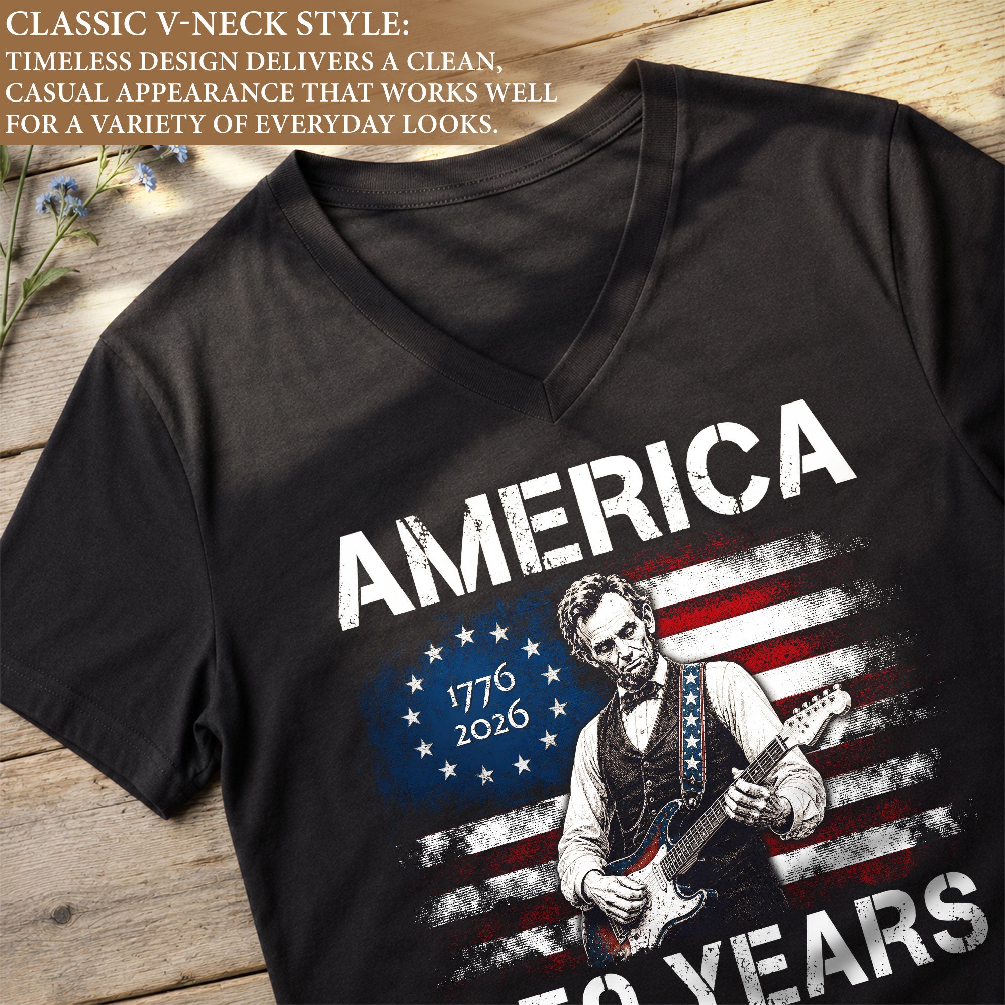 Rock Lincoln V Neck T-Shirt Patriotic 1776-2026 America 250 Years Women Graphic