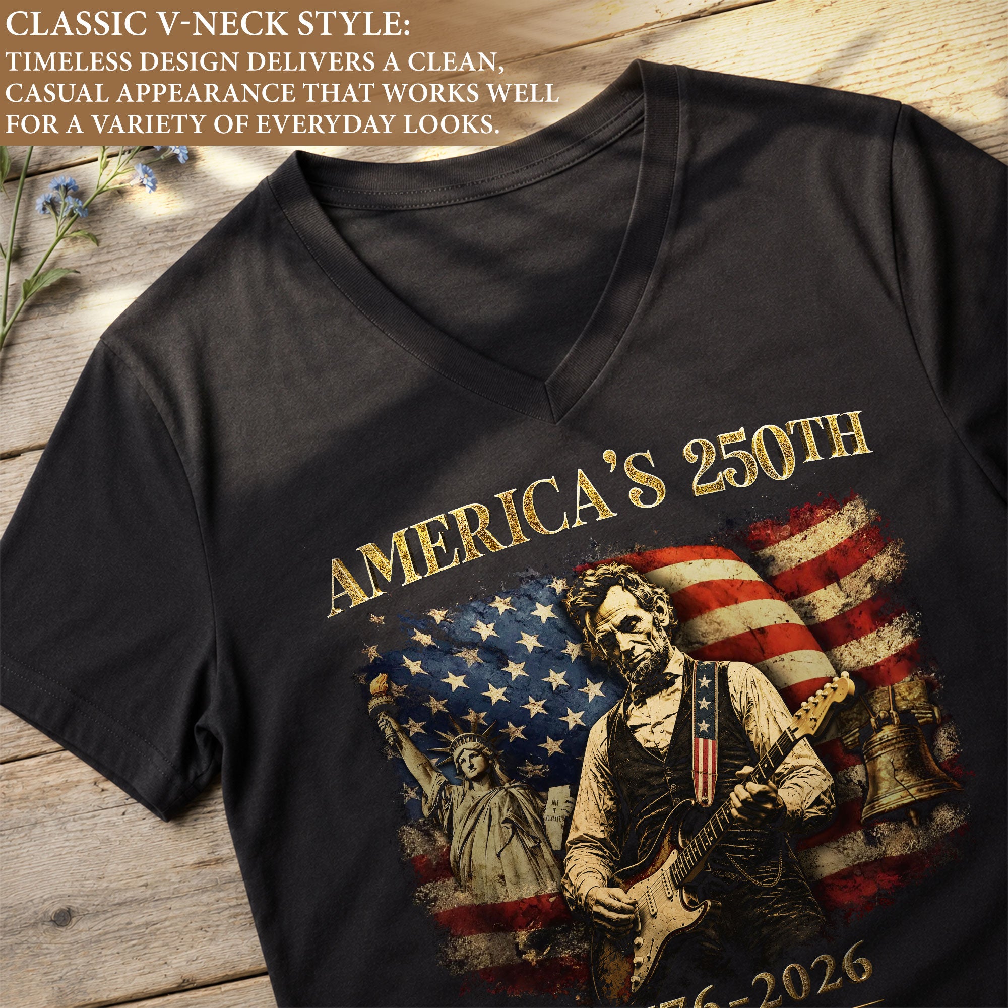Statue of Liberty Lincoln V-Neck Shirt Vintage 1776-2026 America 250th Women Tee