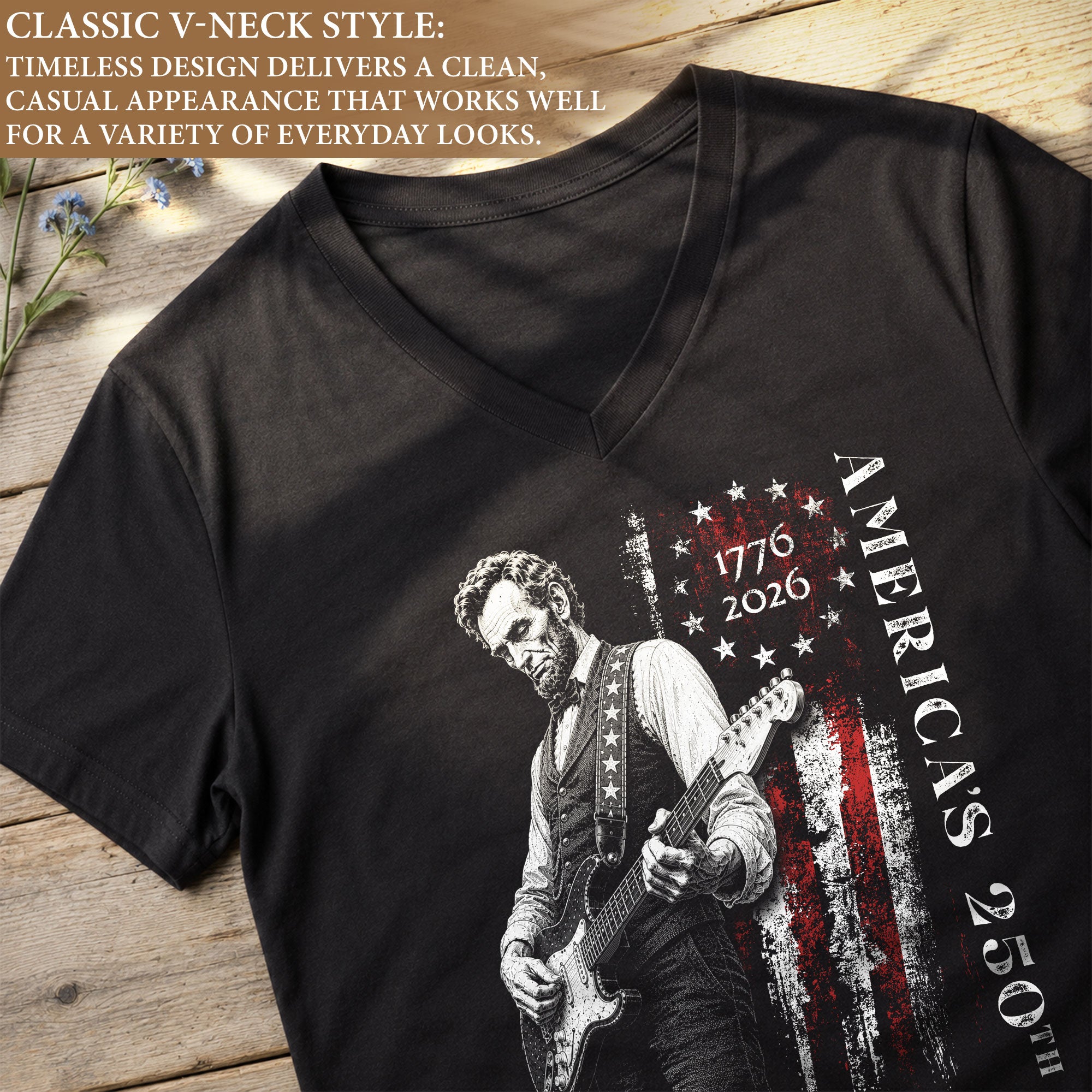 Patriotic Lincoln Flag V-Neck Shirt Vintage 1776-2026 America 250th Womens Tee