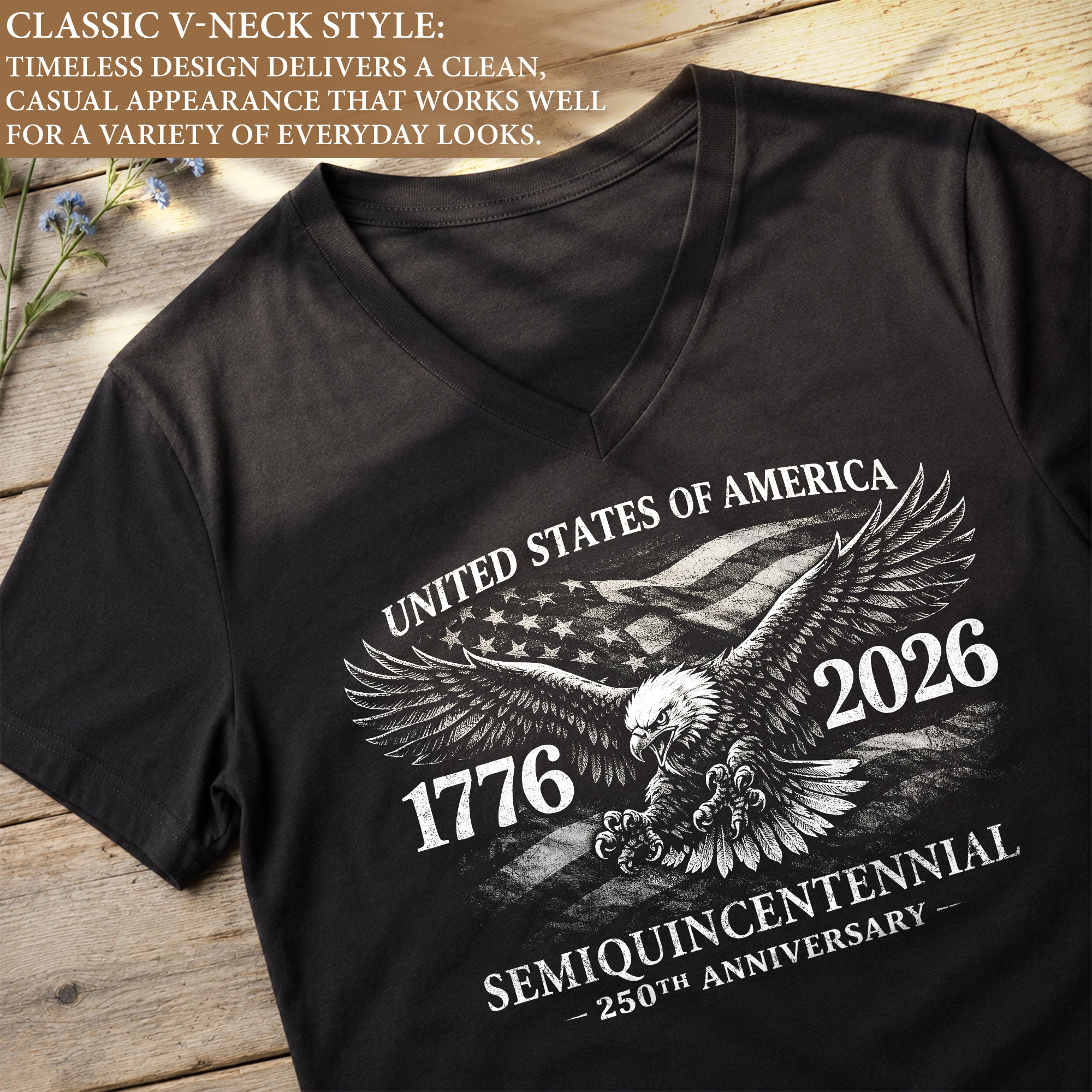 Patriotic V-Neck T-Shirt Women Eagle 1776-2026 Graphic United States History Casual Tee