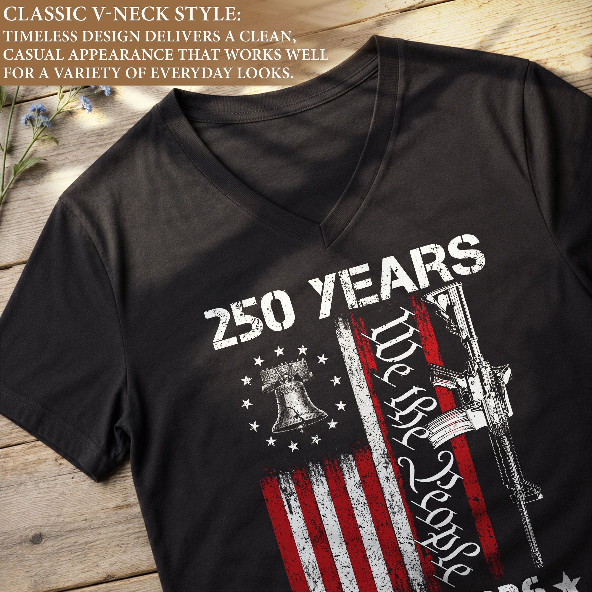 V-Neck T-Shirt Women Patriotic We The People 1776-2026 Liberty Bell Graphic Tee