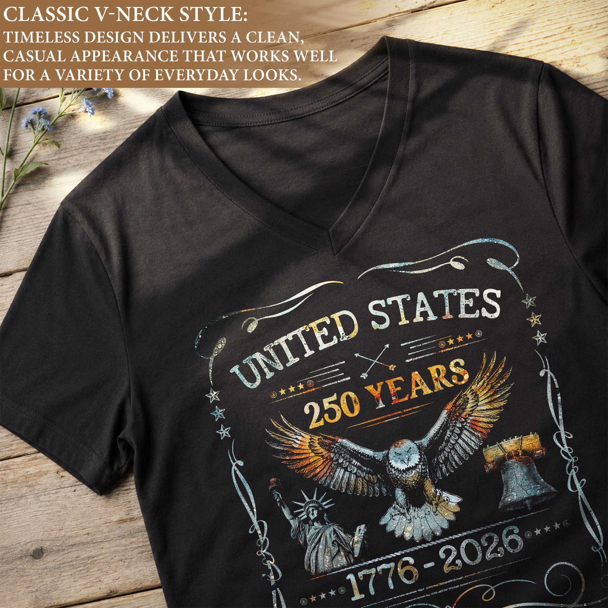 Patriotic V-Neck T-Shirt Women United States Eagle 1776-2026 Graphic Design Tee