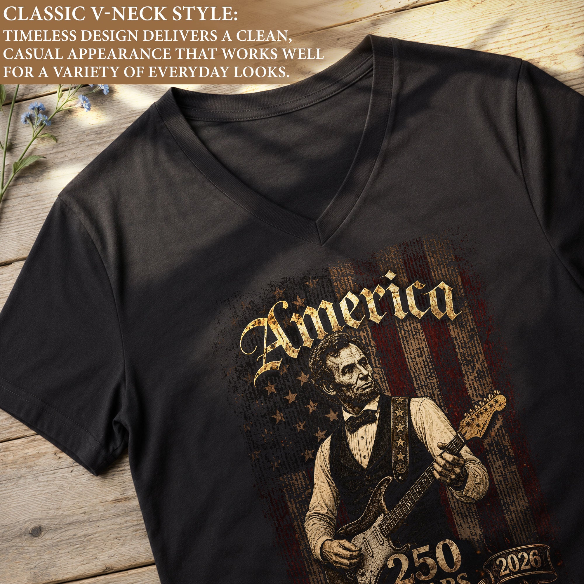 Patriotic Lincoln V-Neck Shirt Vintage 1776-2026 America 250 Years Womens Tee