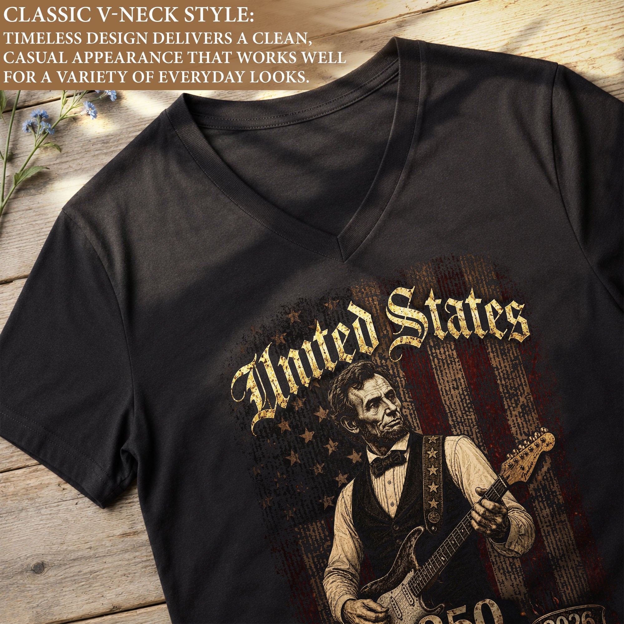 Patriotic Lincoln V-Neck Shirt Vintage 1776-2026 250 Years Freedom Womens Graphic Tee