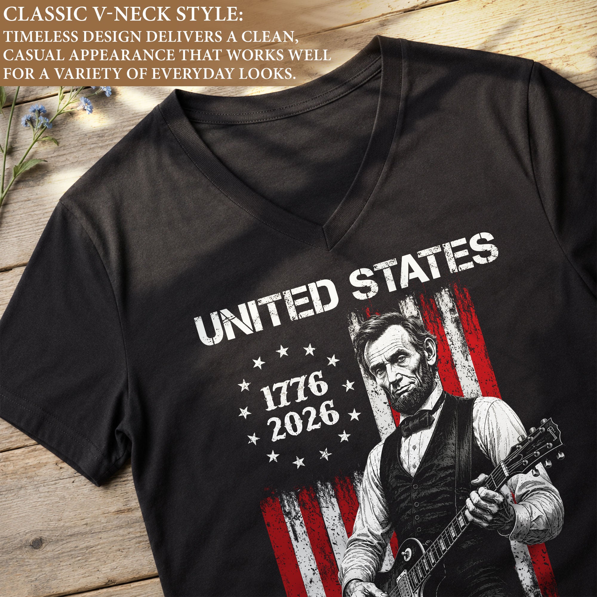 Patriotic Lincoln Flag V-Neck Shirt Vintage 1776-2026 250 Years Freedom Womens Tee