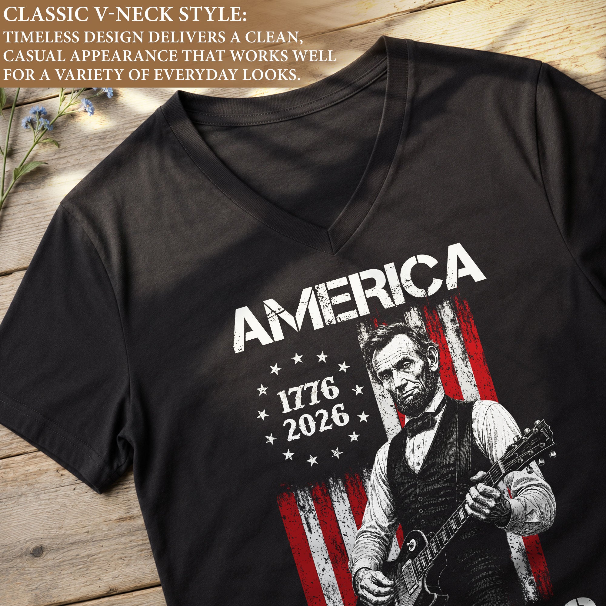 Patriotic Lincoln Flag V-Neck Shirt Vintage 1776-2026 250 Years Freedom Womens Tee