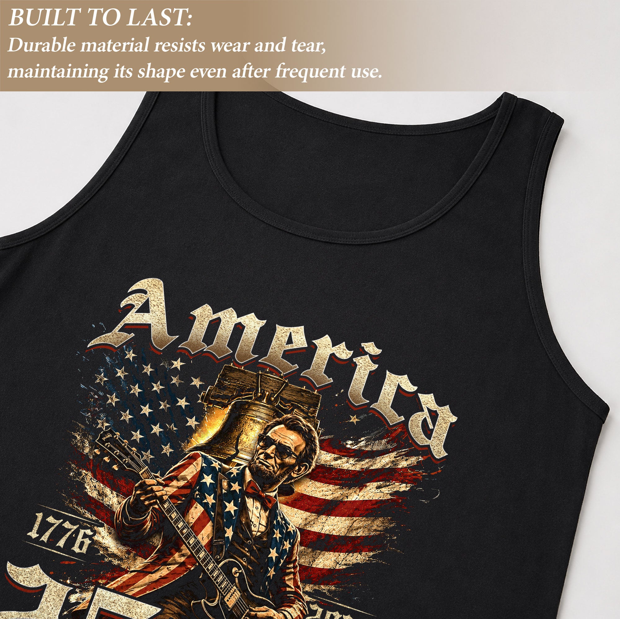 Patriotic Men's Tank Top Lincoln Guitar Graphic Print 1776-2026 Historical Style Shirt