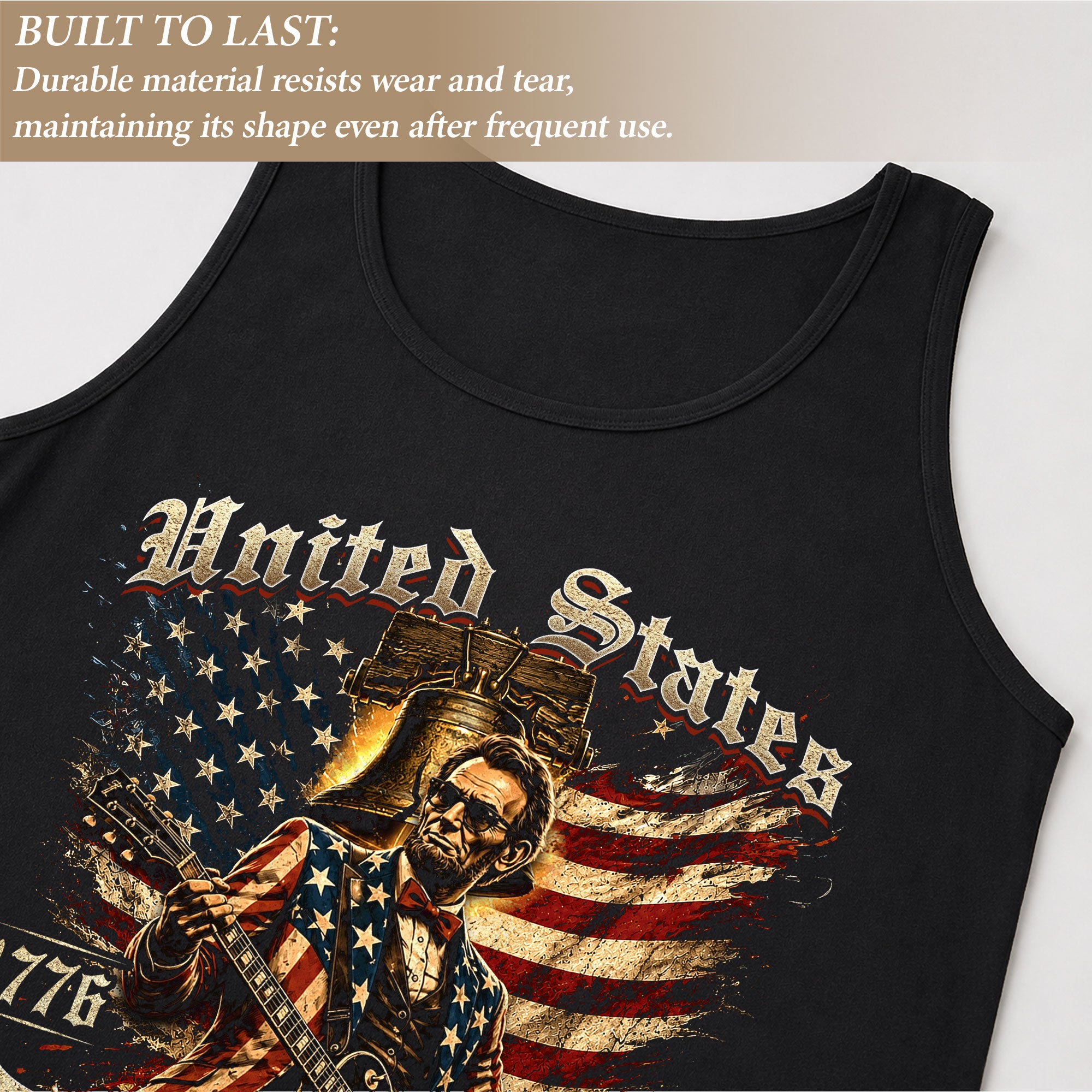 Patriotic Men's Tank Top Lincoln Guitar Graphic Print 1776-2026 Historical Style Shirt