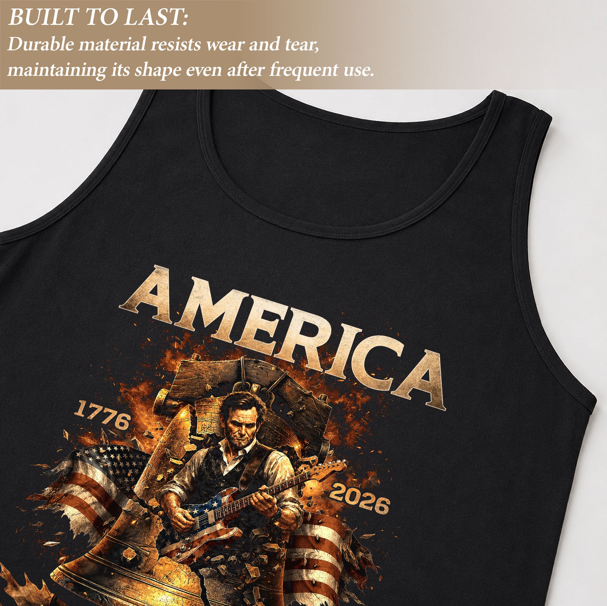 Men's Tank Top Patriotic Guitarist Bell Graphic 1776-2026 Historical Style Sleeveless Tee