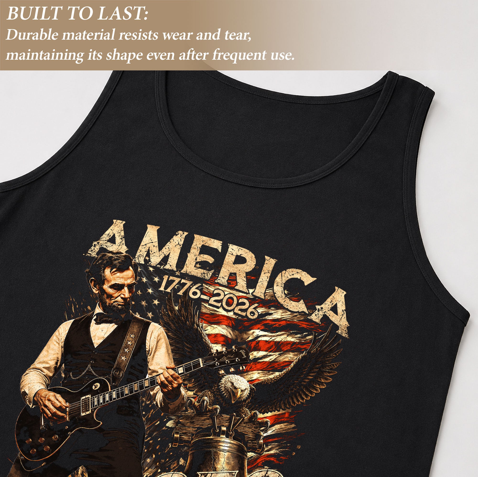 Men's Patriotic Tank Top Abraham Lincoln Guitar Graphic 1776-2026 Historical Style Tee