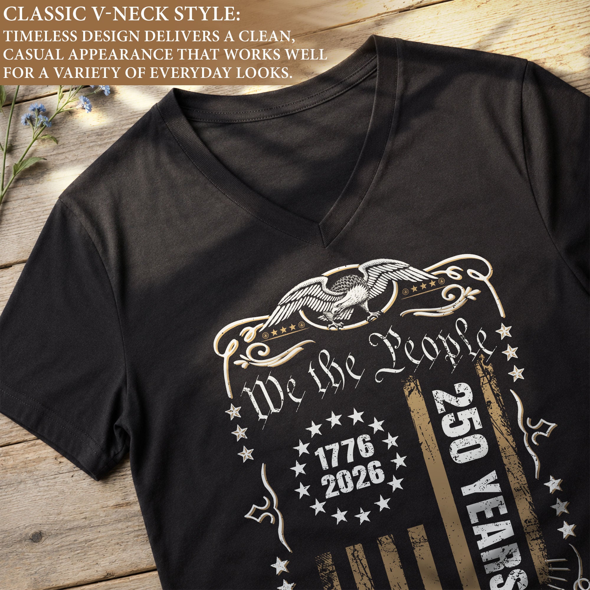 Patriotic 1776-2026 V-Neck Shirt Vintage We The People America 250 Years Womens Tee