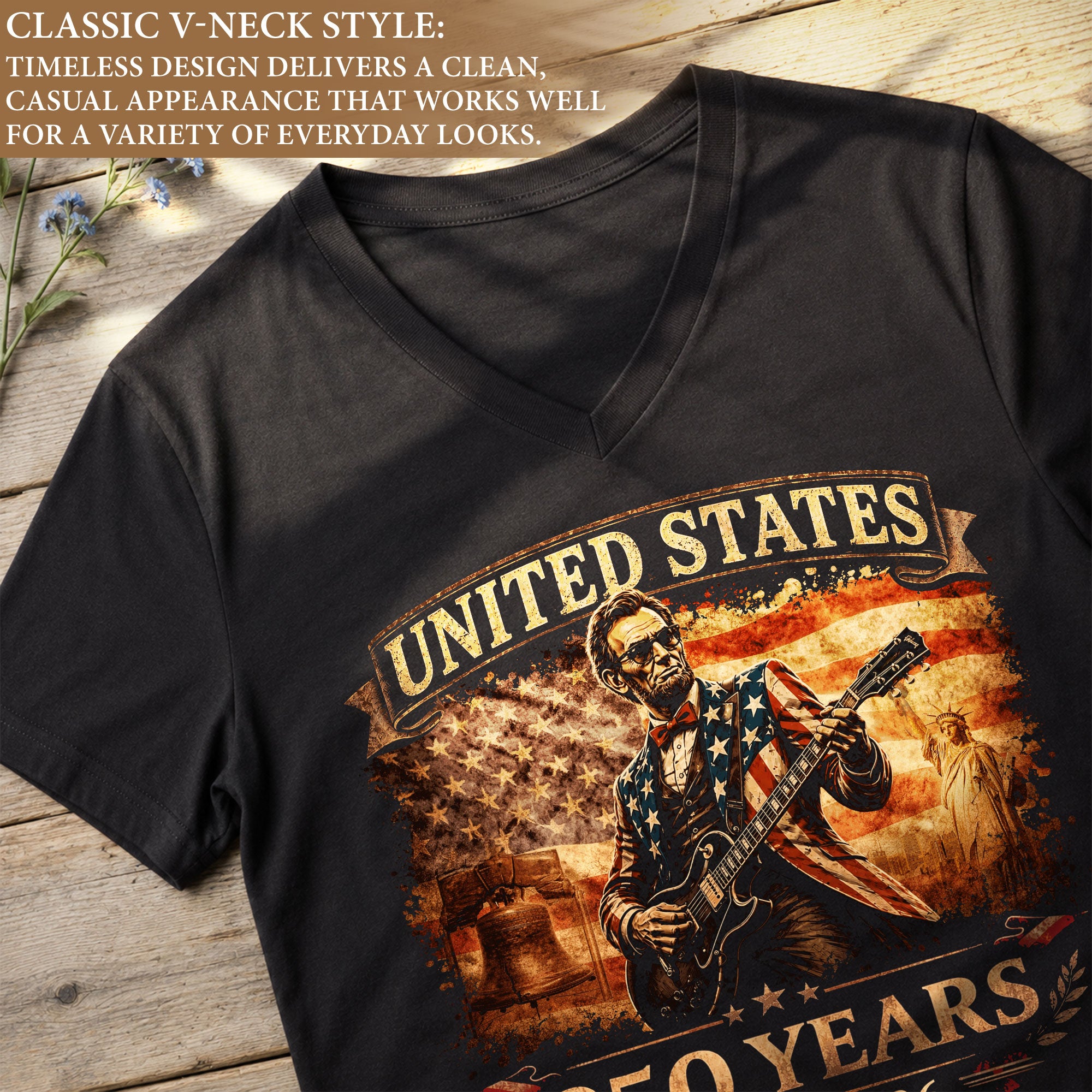 Patriotic Lincoln Liberty Bell V-Neck Shirt Vintage 1776-2026 America 250 Years