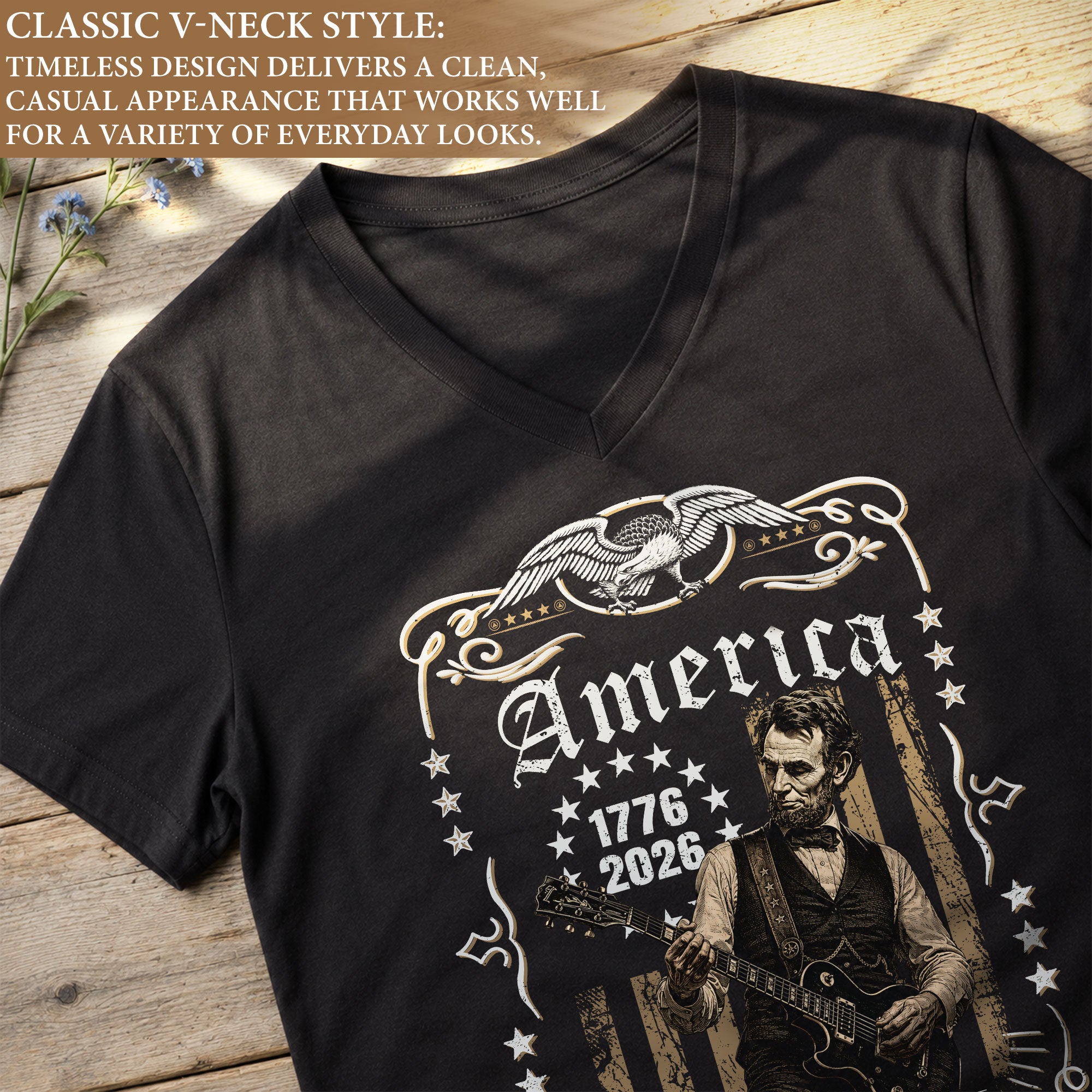 Patriotic Eagle Lincoln V-Neck Shirt Vintage 1776-2026 America 250 Years Women