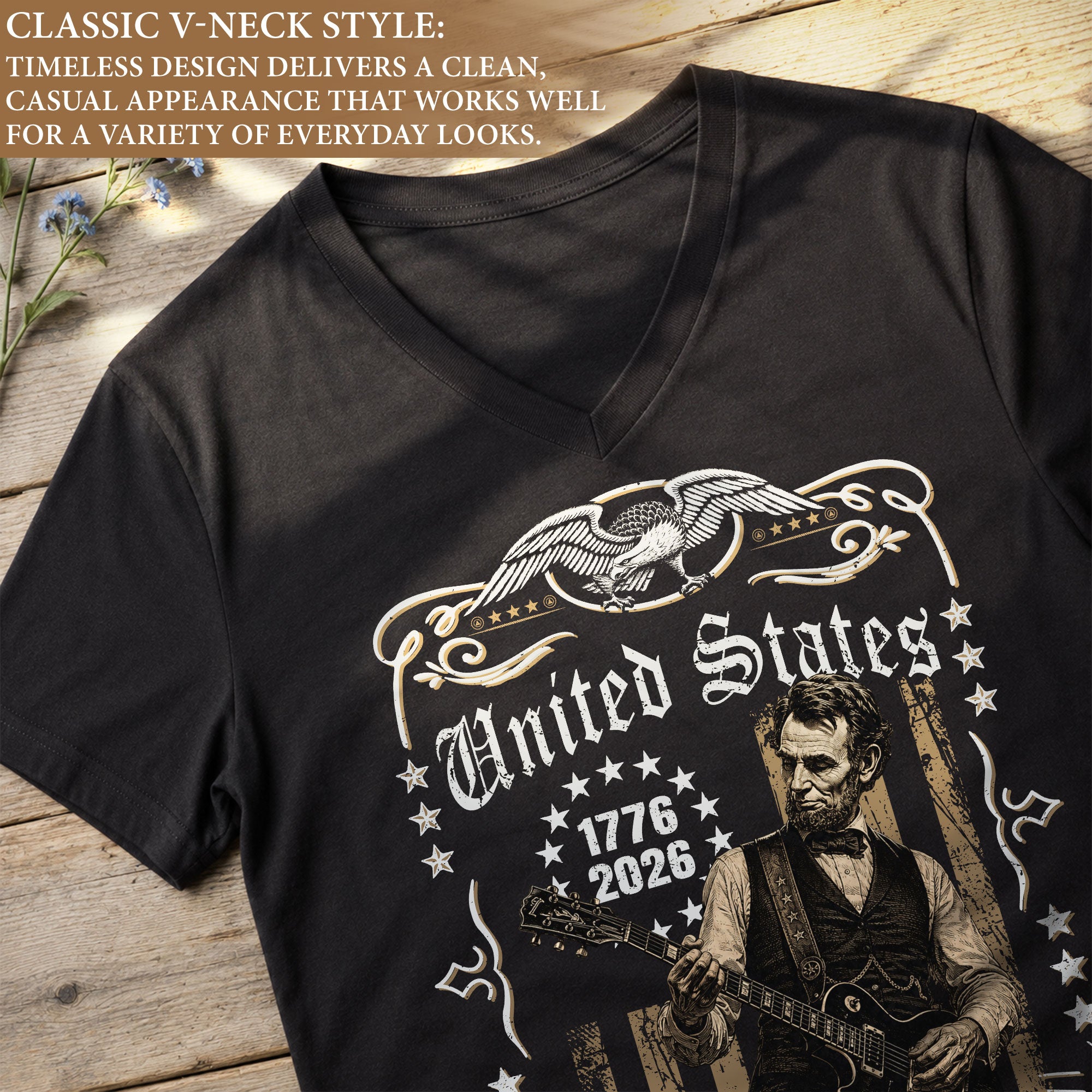 Patriotic Eagle Lincoln V-Neck Shirt Vintage 1776-2026 America 250 Years Women