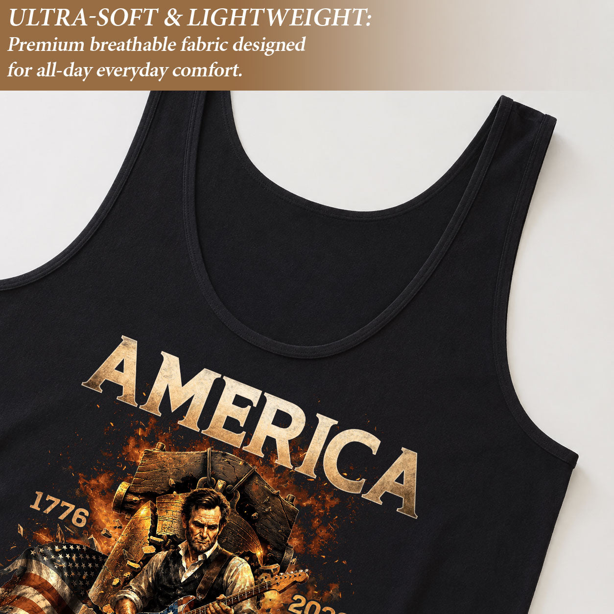 Lincoln Women Tank Top Liberty Bell Guitar Graphic 1776 2026 250 Years Patriotic Shirt