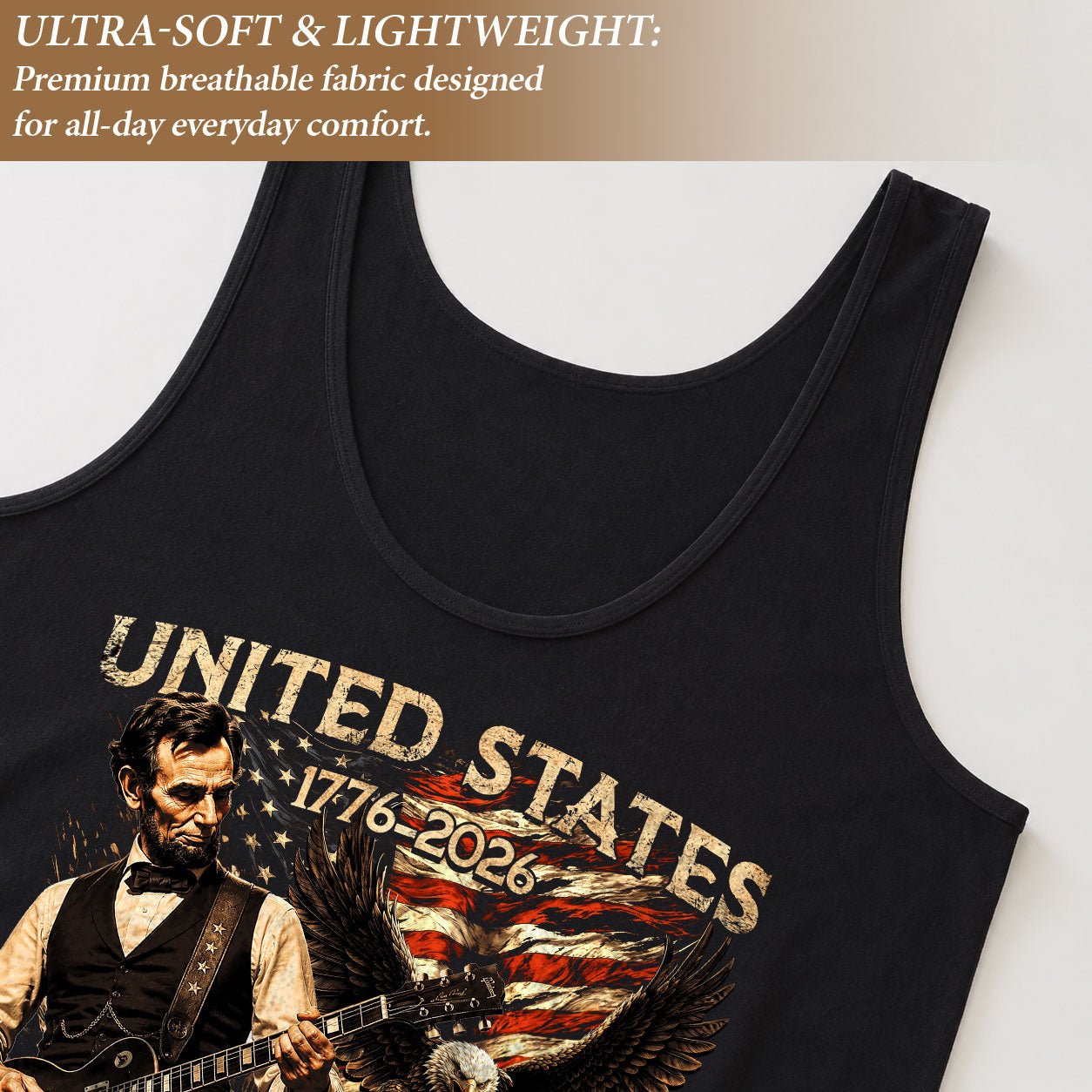 Abraham Lincoln Women Tank Top Bald Eagle Liberty Bell Guitar 1776 2026 250 Years Shirt - Rust Field Wear