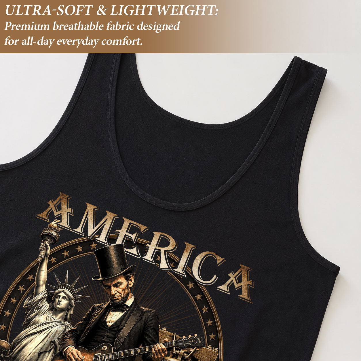 Abraham Lincoln Women Tank Top Statue of Liberty Guitar 1776 2026 250 Years Graphic Shirt