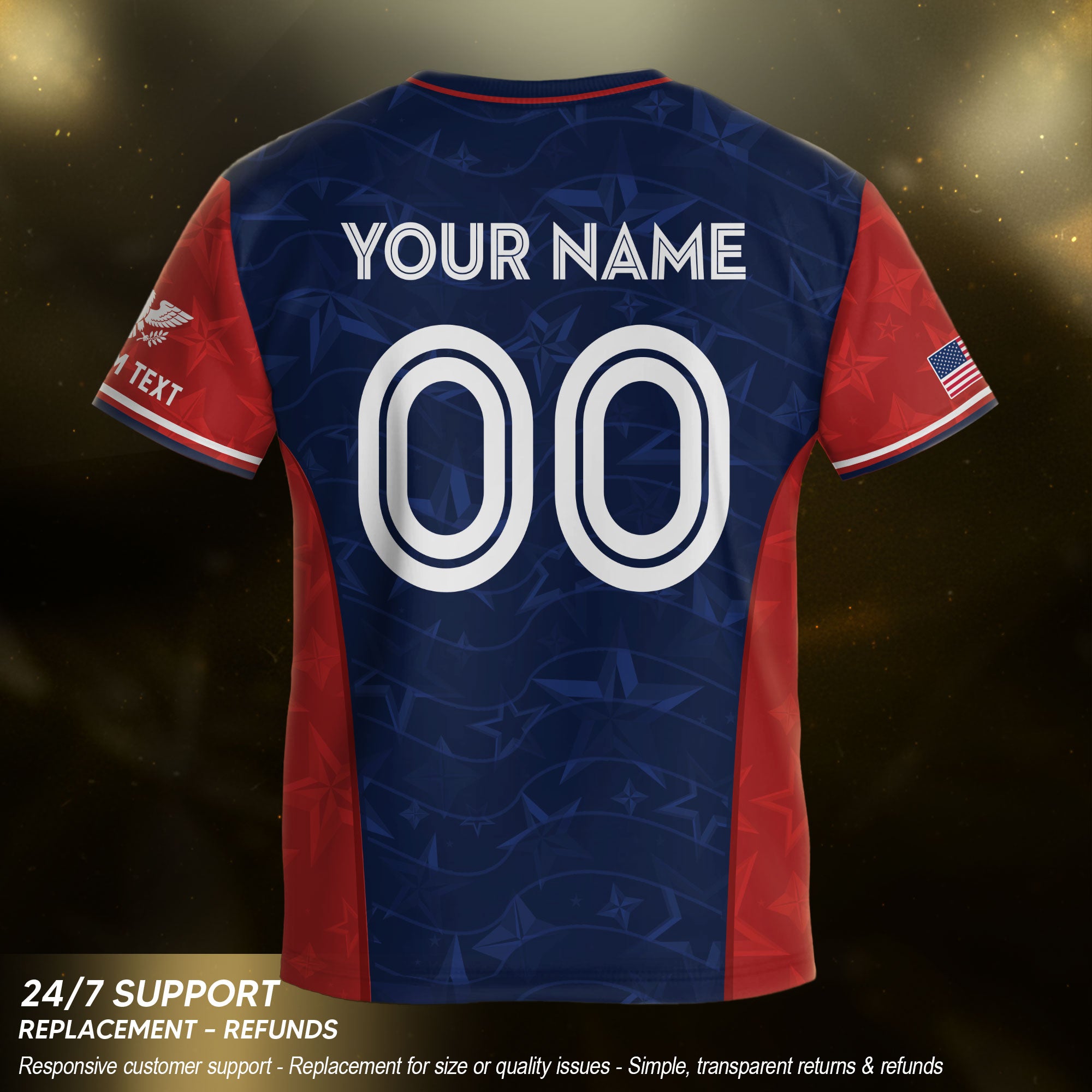Custom Kid USA Soccer Jersey Navy Blue Patriotic Graphic Personalized Youth Top