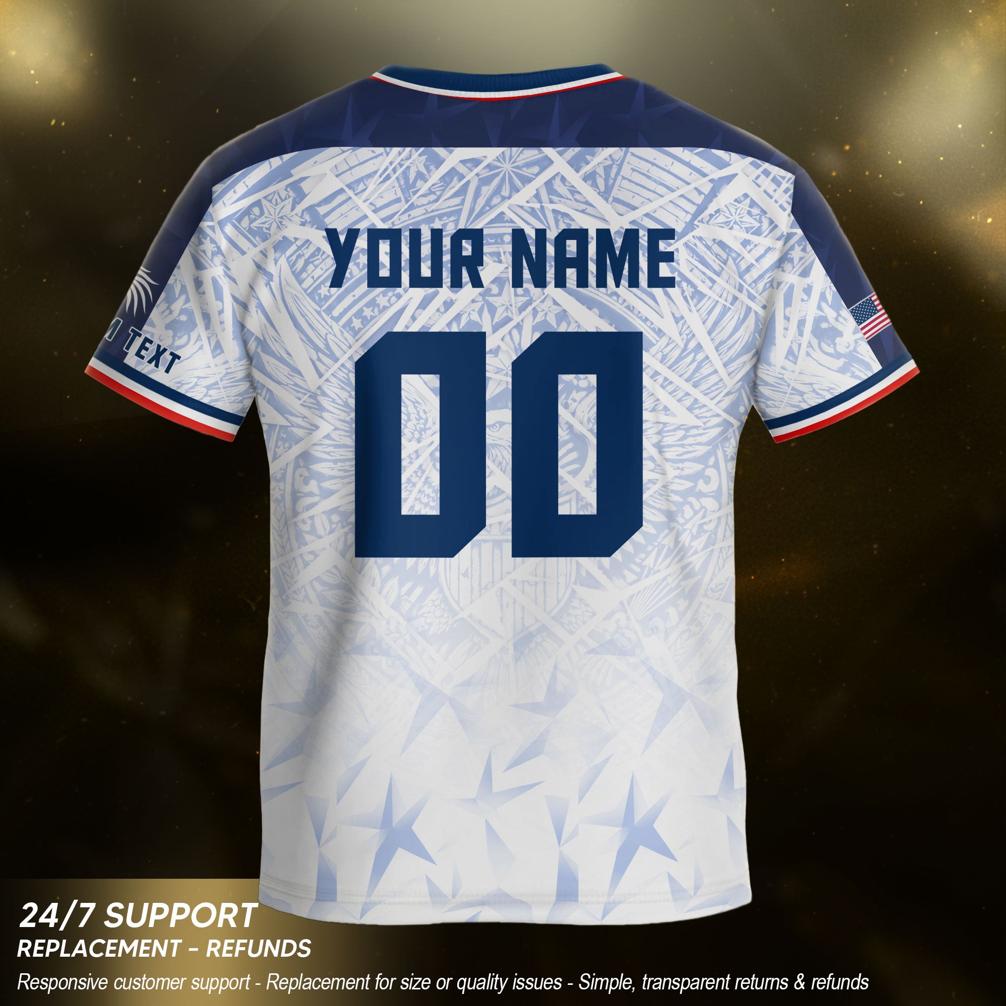 Custom Kids USA Soccer Jersey White Blue Patriotic American Football Shirt