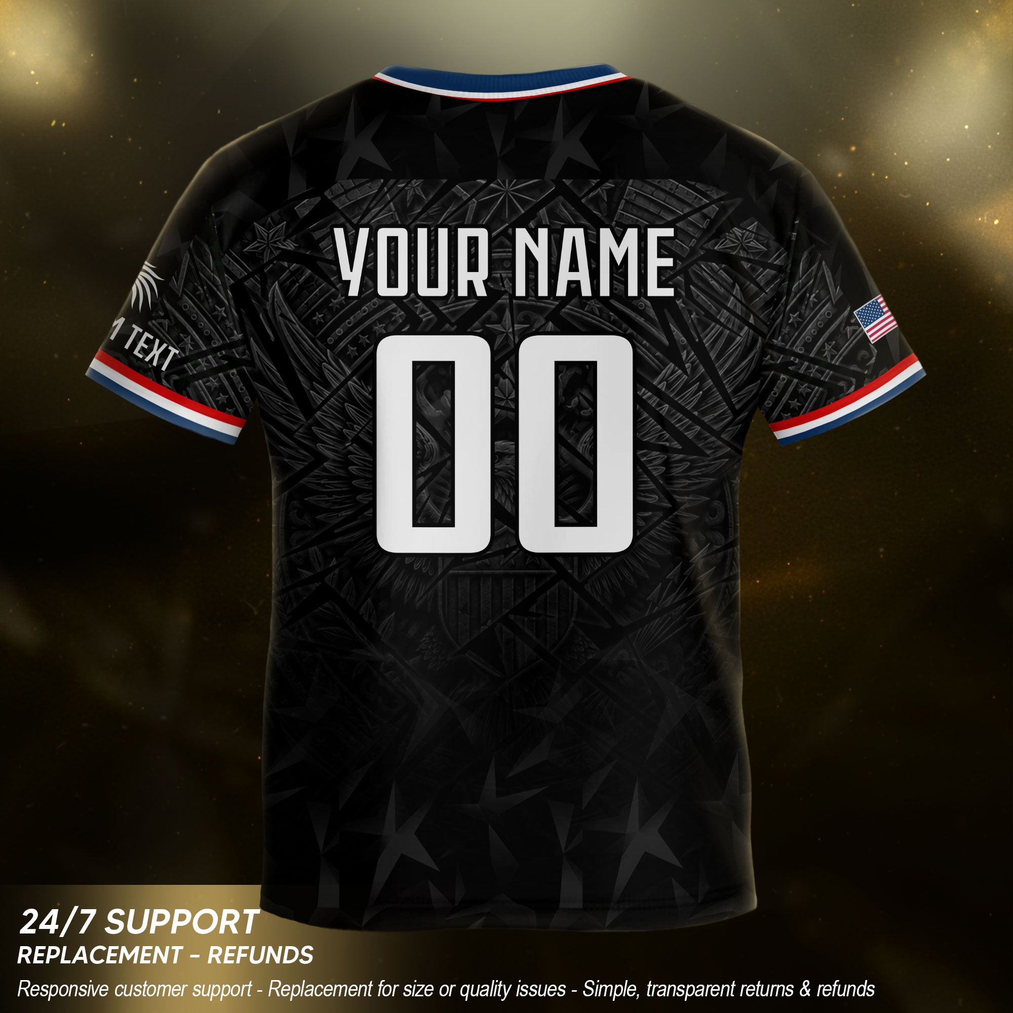 Kids USA Soccer Jersey Black Personalized Youth Patriotic American Football Shirt