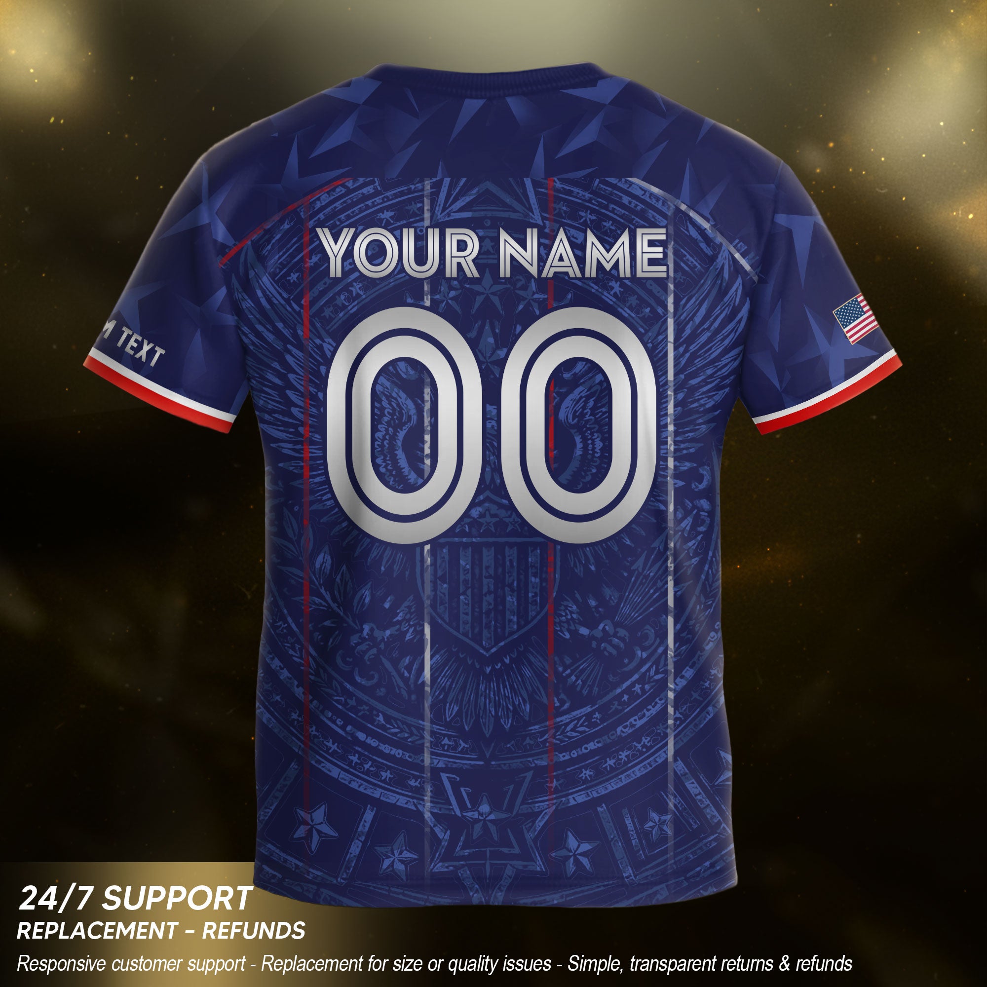 Personalized Navy Kids USA Soccer Jersey Royal Youth Patriotic US Flag Football Shirt