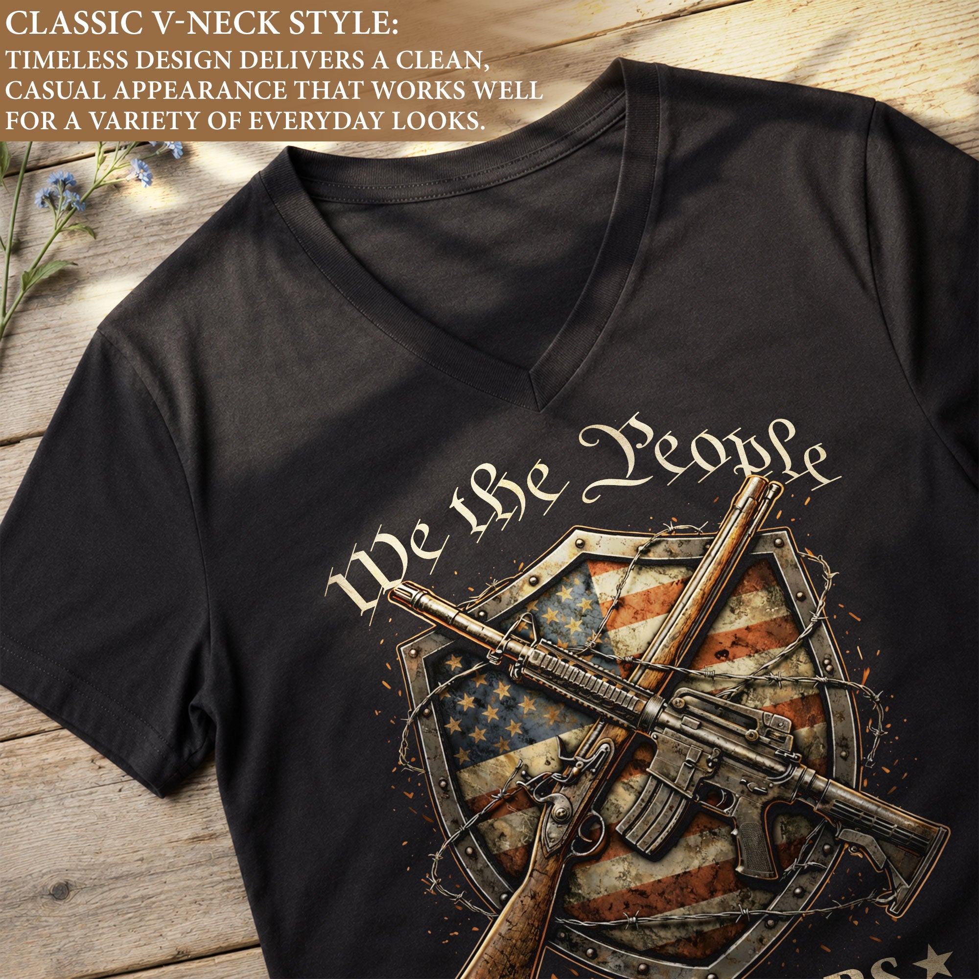 We The People 250 Years Women's V-Neck T-Shirt 1776-2026 Patriotic Freedom Tee - Rust Field Wear