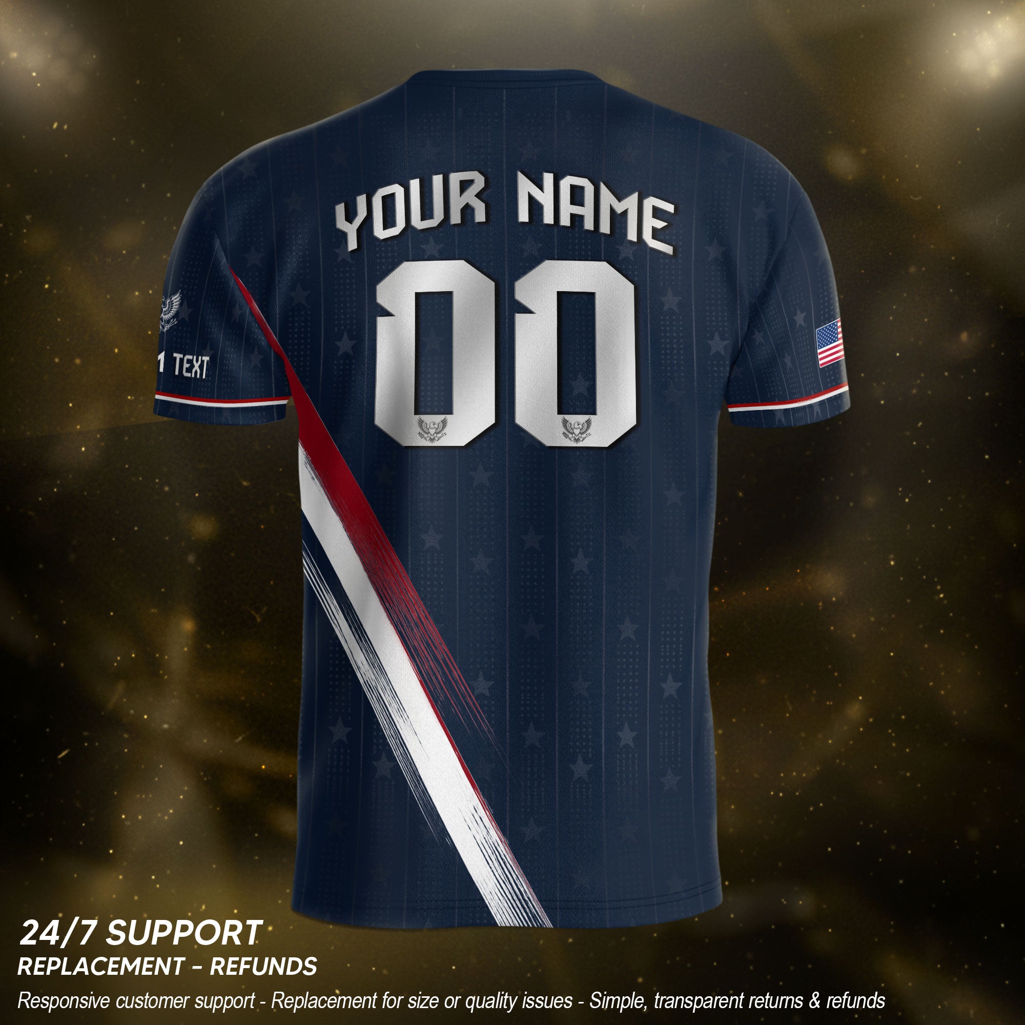 Custom Adult USA Soccer Jersey Navy Blue Patriotic American Eagle Team Football Shirt