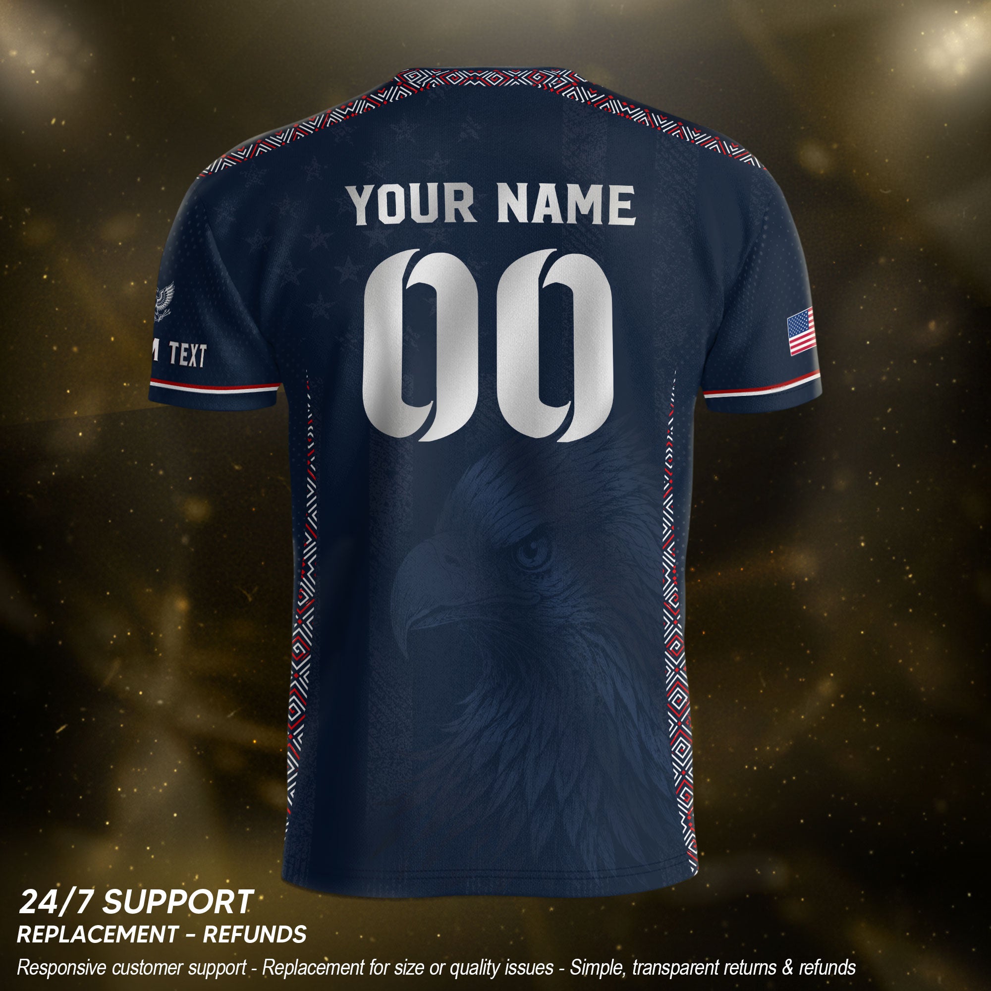 Personalized Adult USA Soccer Jersey Navy Blue Patriotic American Eagle Football Shirt