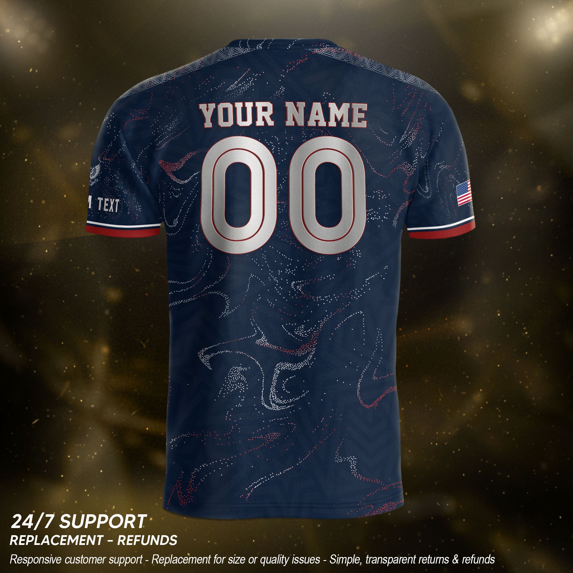 Custom Adult USA Soccer Jersey Navy Blue Patriotic American Flag Marble Football Shirt