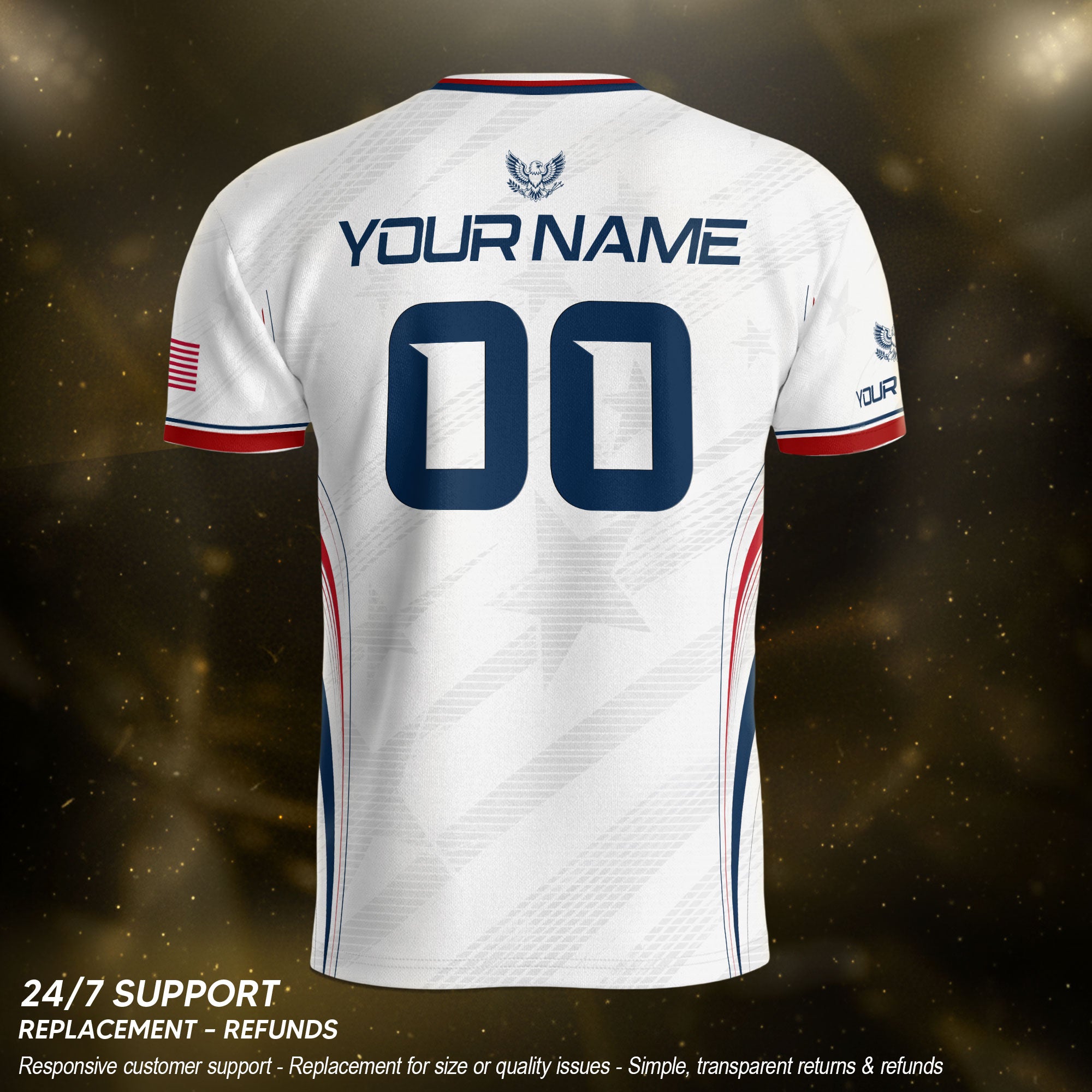 Custom White USA Soccer Jersey Personalized Adult Name Number Patriotic Sports Uniform
