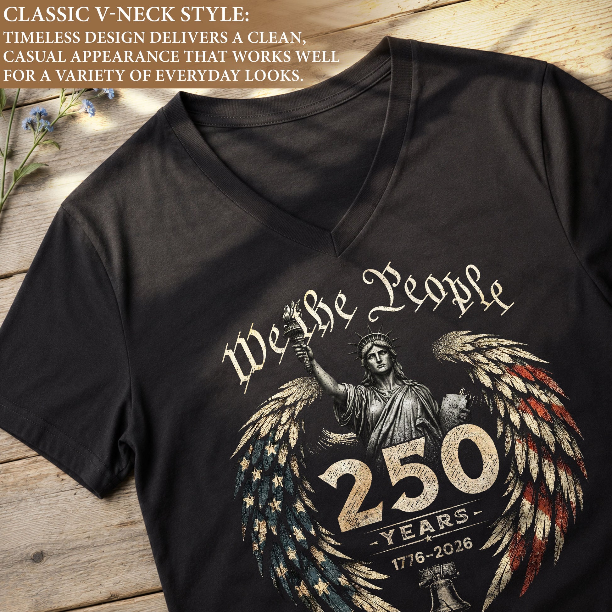 Women's Statue of Liberty V-Neck T-Shirt 250 Years Patriotic Freedom Anniversary Tee - Rust Field Wear