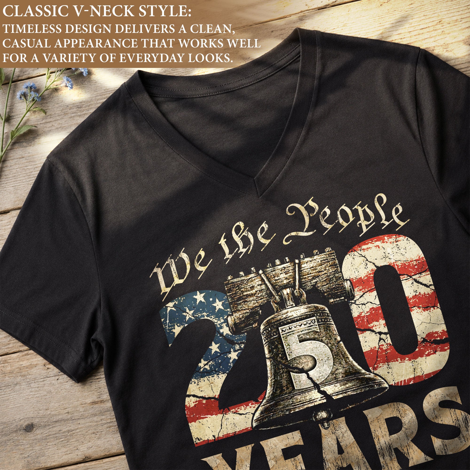 Women's Patriotic Heritage V-Neck Shirt We The People 250 Years Freedom Tee - Rust Field Wear