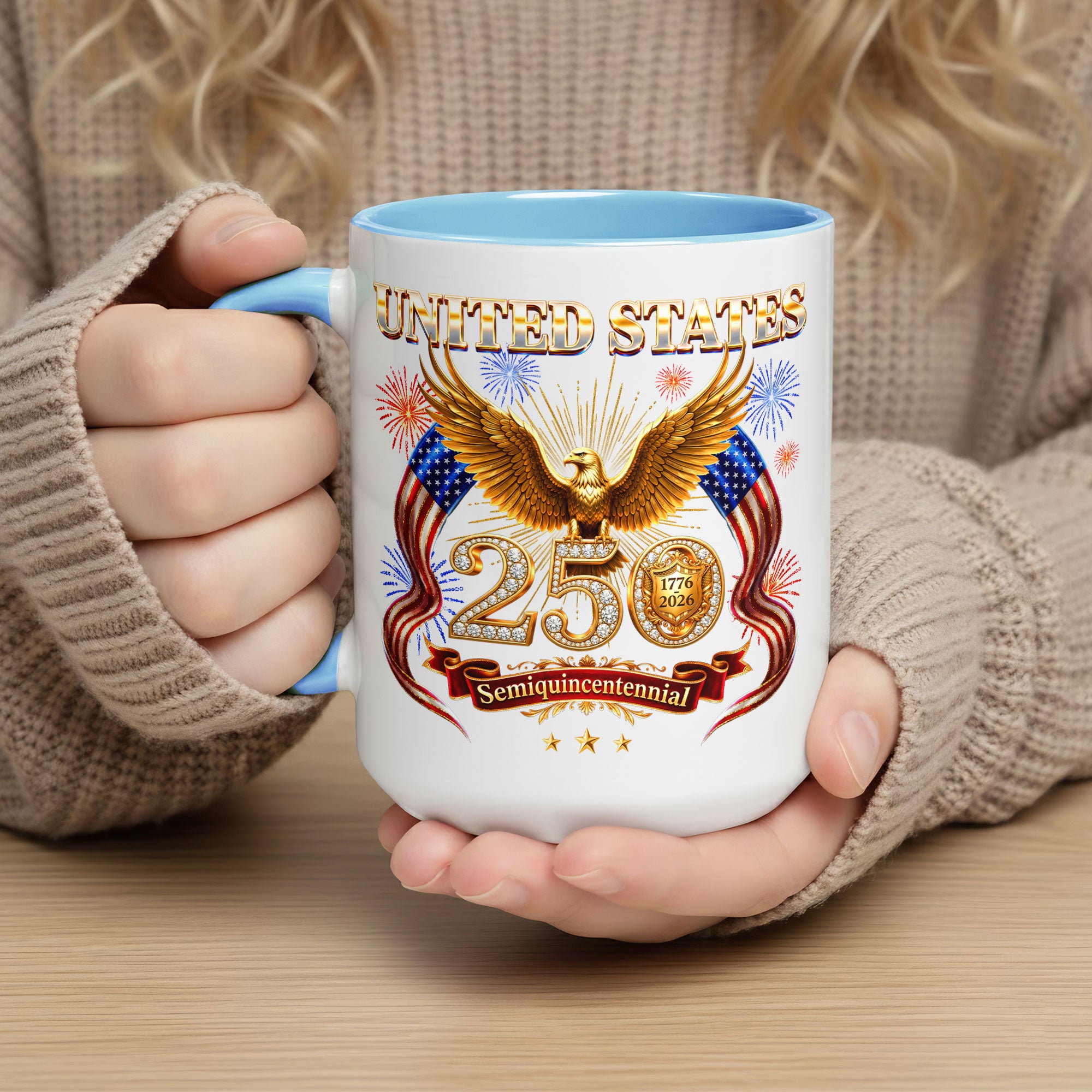 United States 1776 2026 Accent Mug - Patriotic Golden Eagle US Flag Gift Cup
