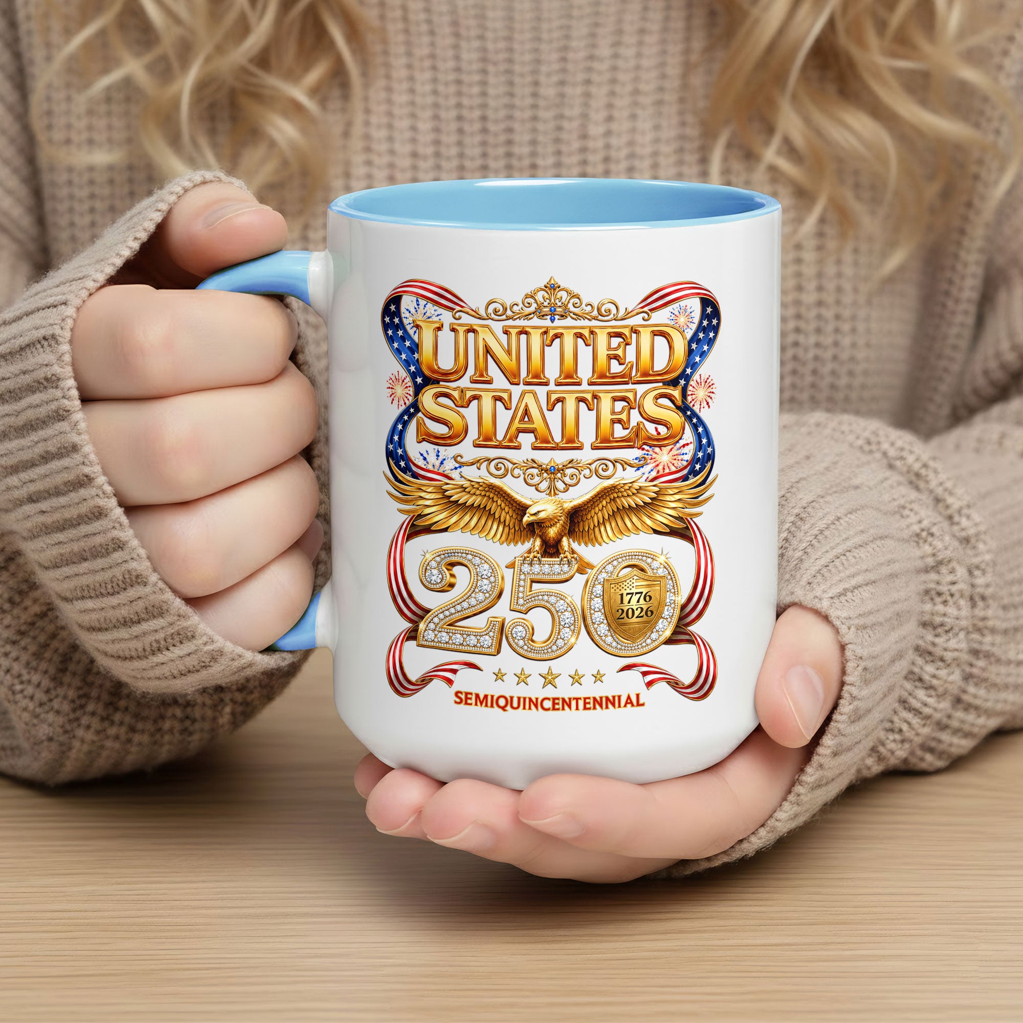 United States Patriotic Accent Mug - Historical 1776 2026 Golden Eagle Gift Cup
