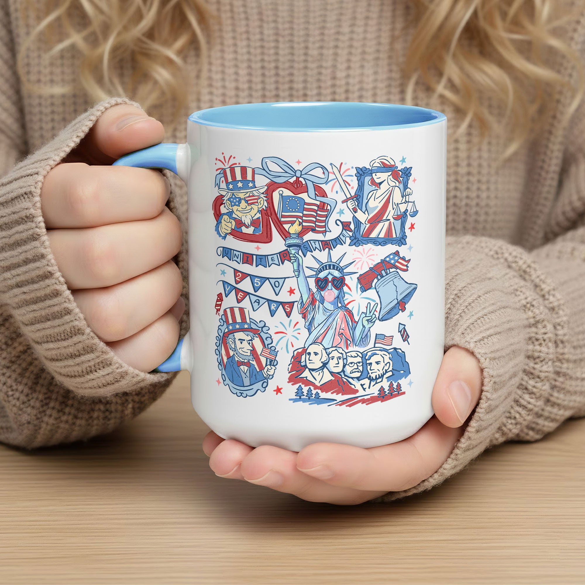 250 Years American Heritage Accent Mug - Retro Patriotic Stamps Uncle Sam Cup