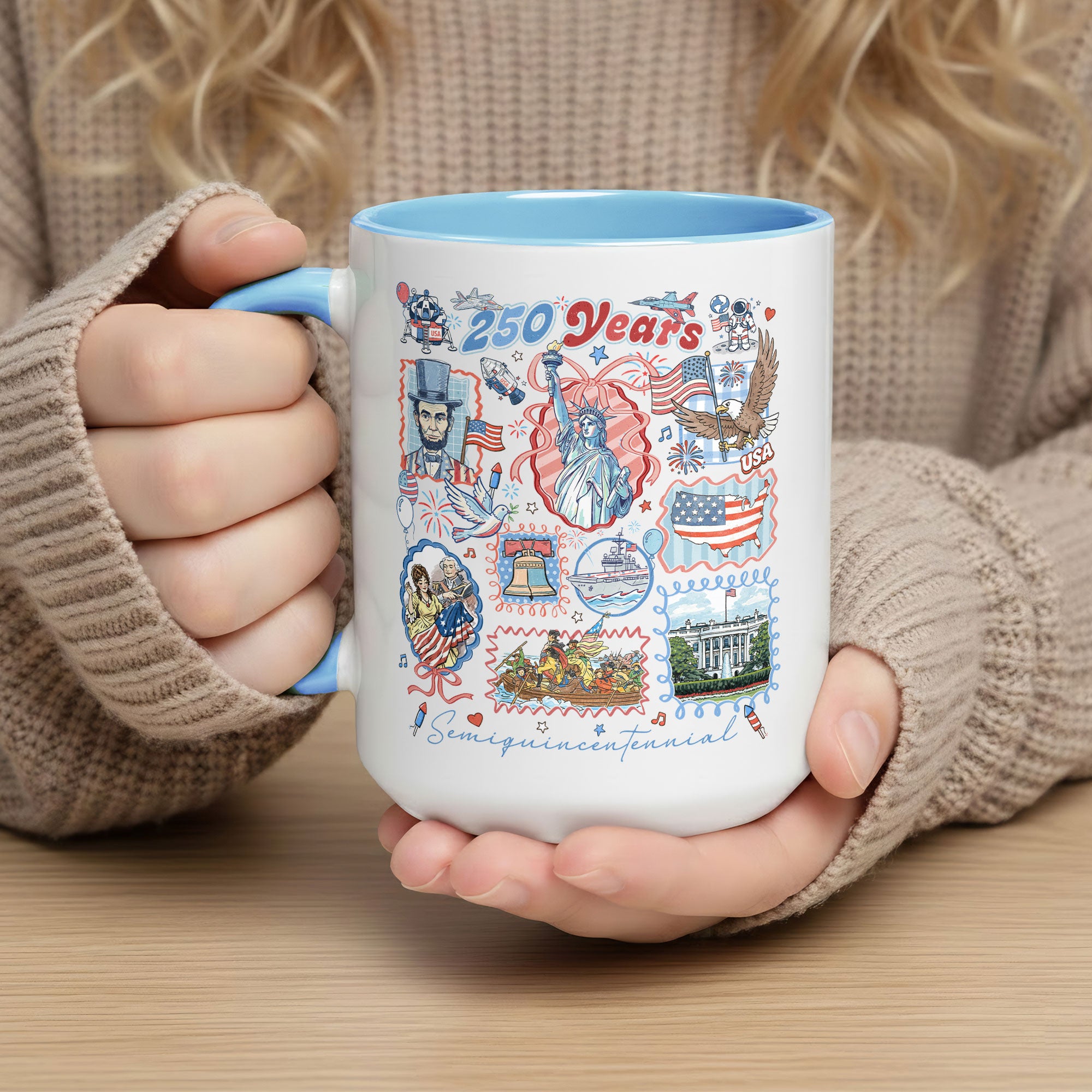 250 Years US Freedom Edition Accent Mug - Retro American History Icons Gift Cup