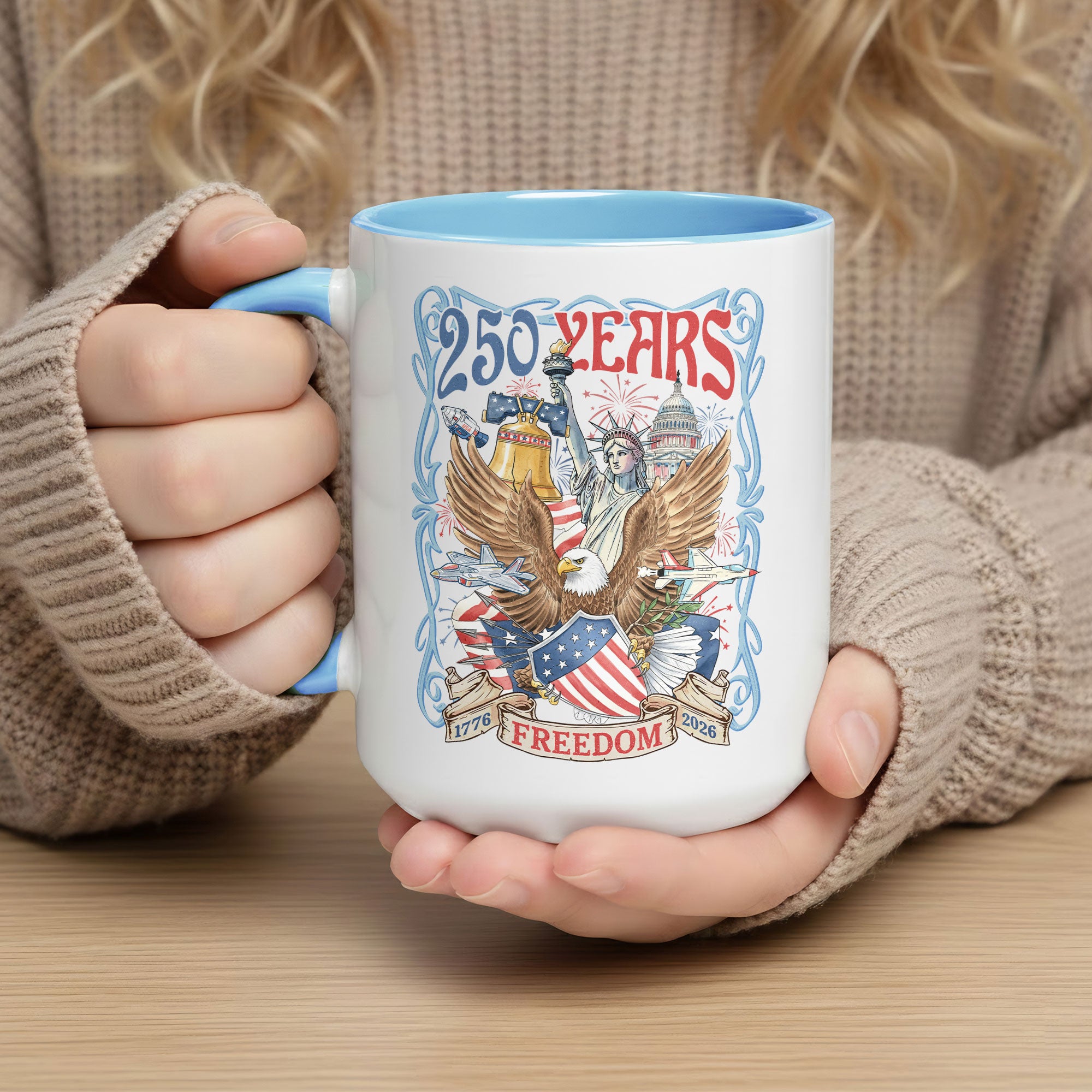 250 Years Freedom Edition Accent Mug - Retro Eagle Liberty Bell 1776 2026 Gift Cup