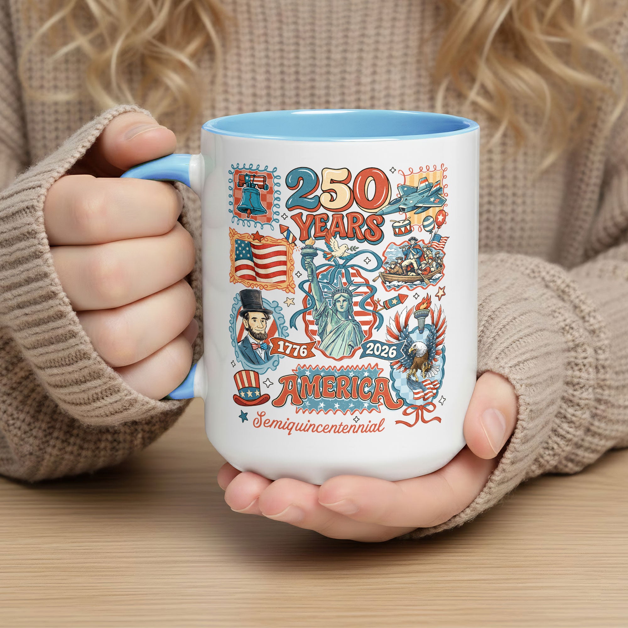 250 Years American Legacy Accent Mug - Vintage Doodle Stamps Historical Patriotic Gift Cup