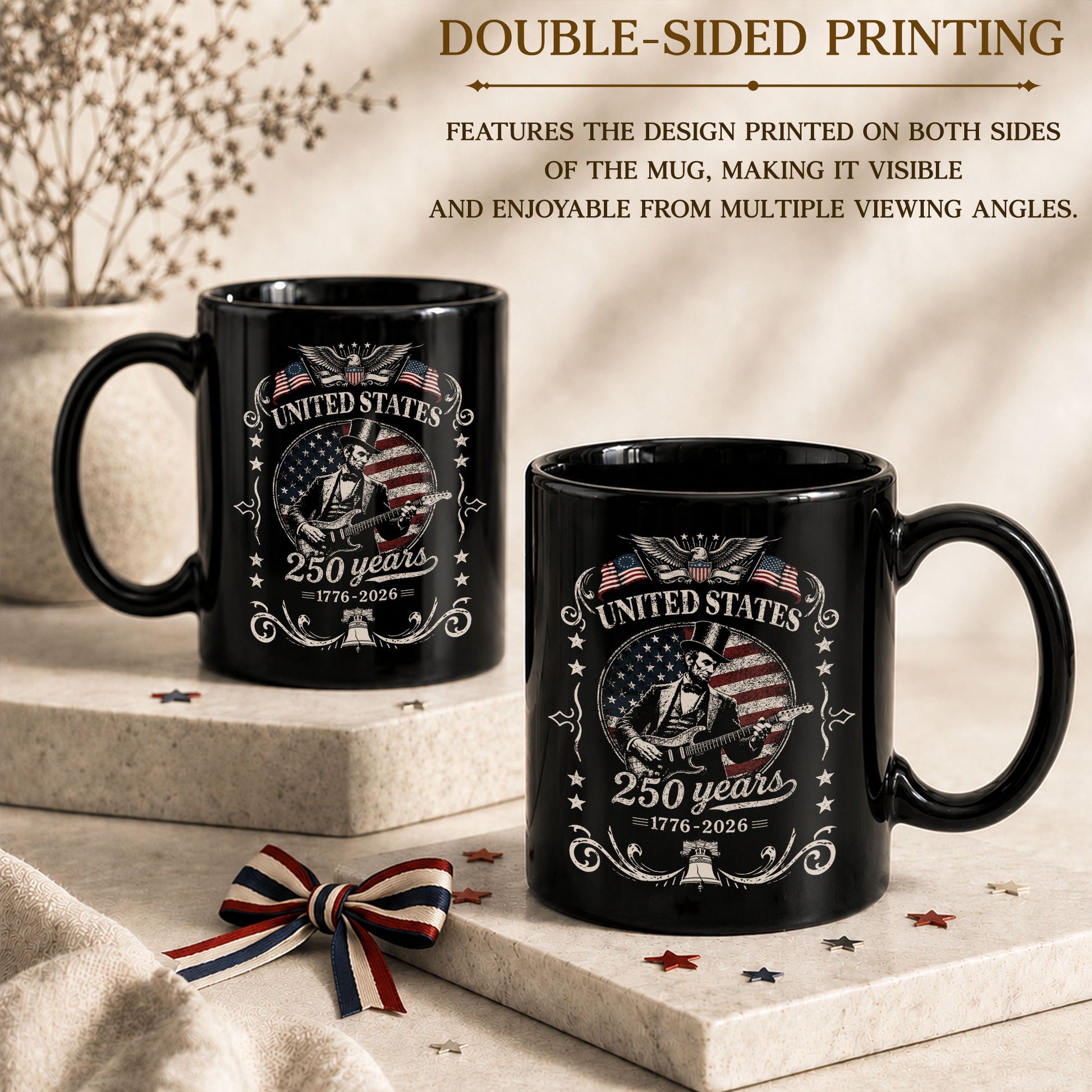 Abraham Lincoln Guitar Mug - 250 Years 1776-2026 Patriotic US Anniversary Cool Music Gift - Rust Field Wear
