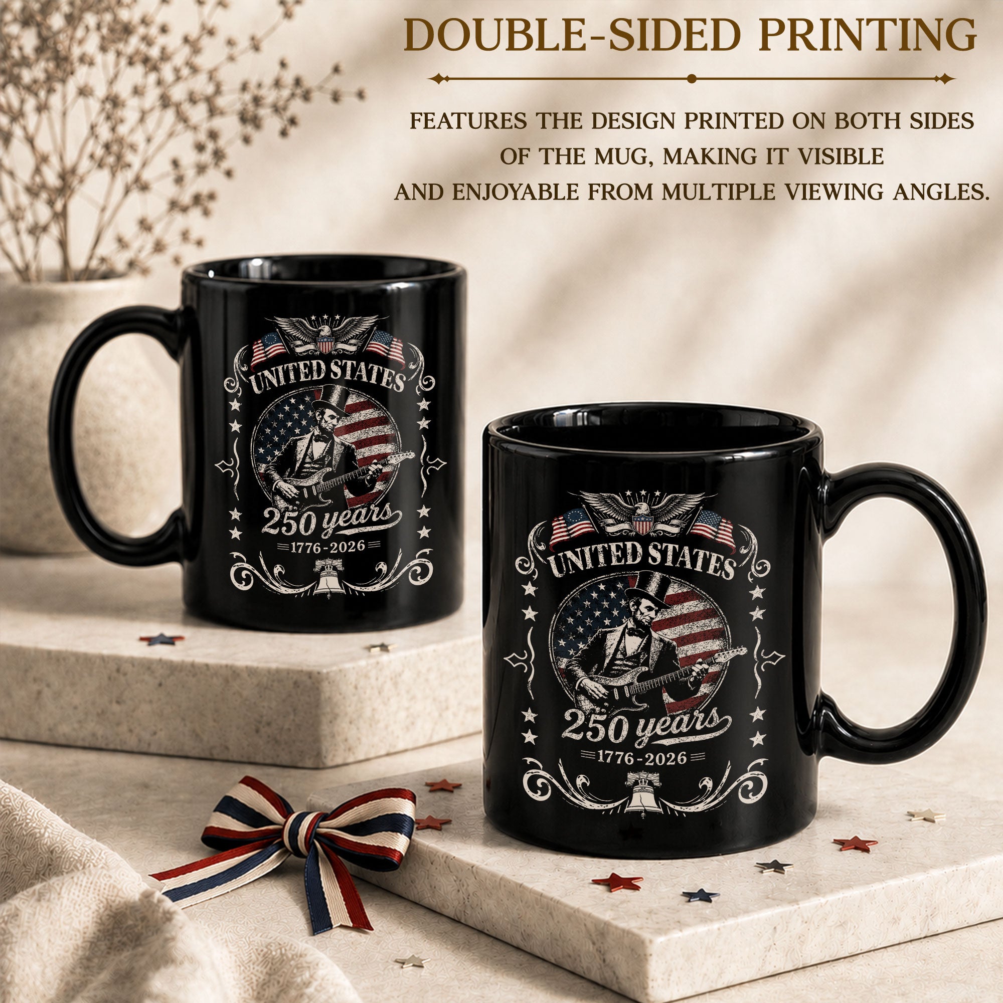 Abraham Lincoln Guitar Mug - 250 Years 1776-2026 Patriotic US Anniversary Cool Music Gift - Rust Field Wear