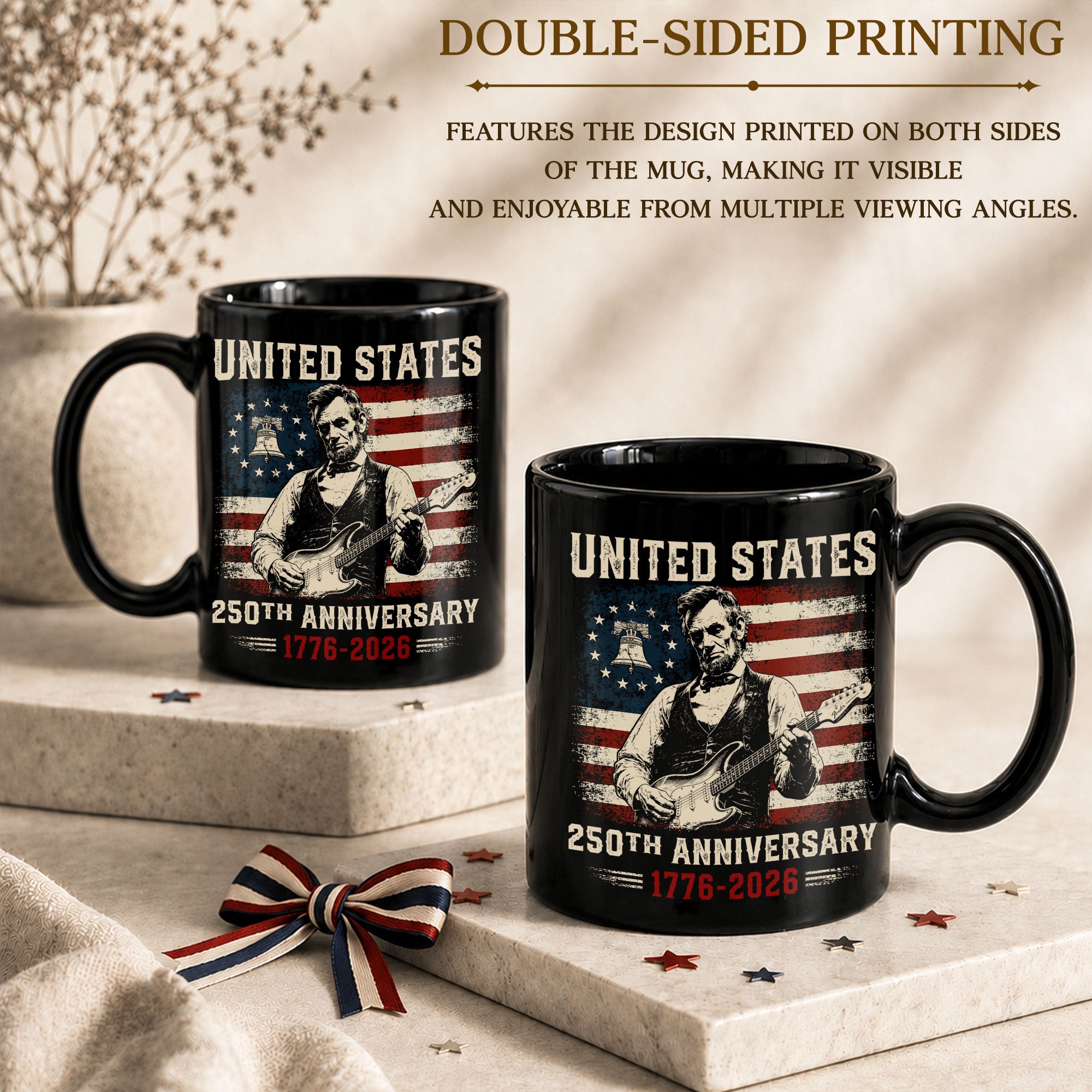 United States 250th Anniversary Mug Abraham Lincoln Guitar 1776 2026 Ceramic - Rust Field Wear