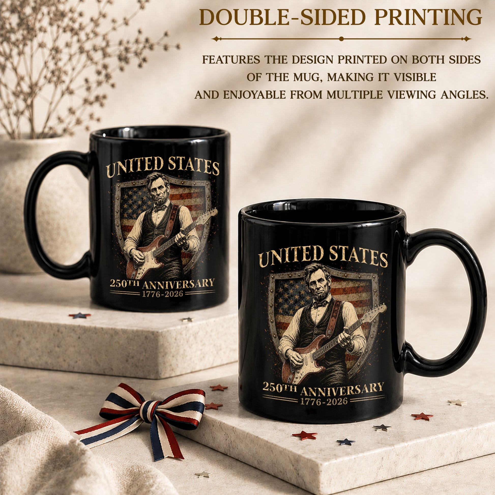 United States 250th Anniversary Mug Abraham Lincoln Guitar Shield 1776 2026 - Rust Field Wear