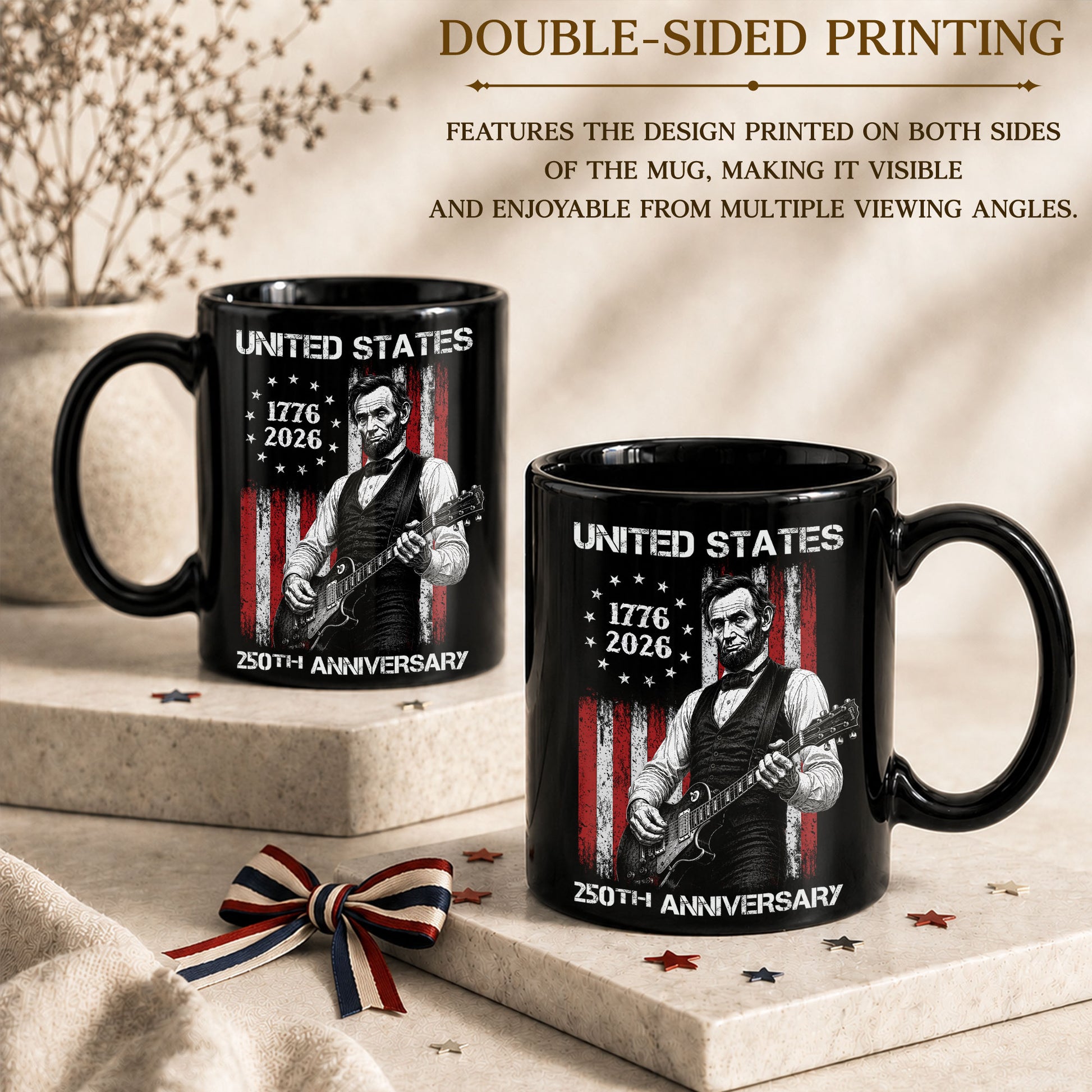 United States 250th Anniversary Mug Abraham Lincoln Guitar US Flag 1776 2026 - Rust Field Wear