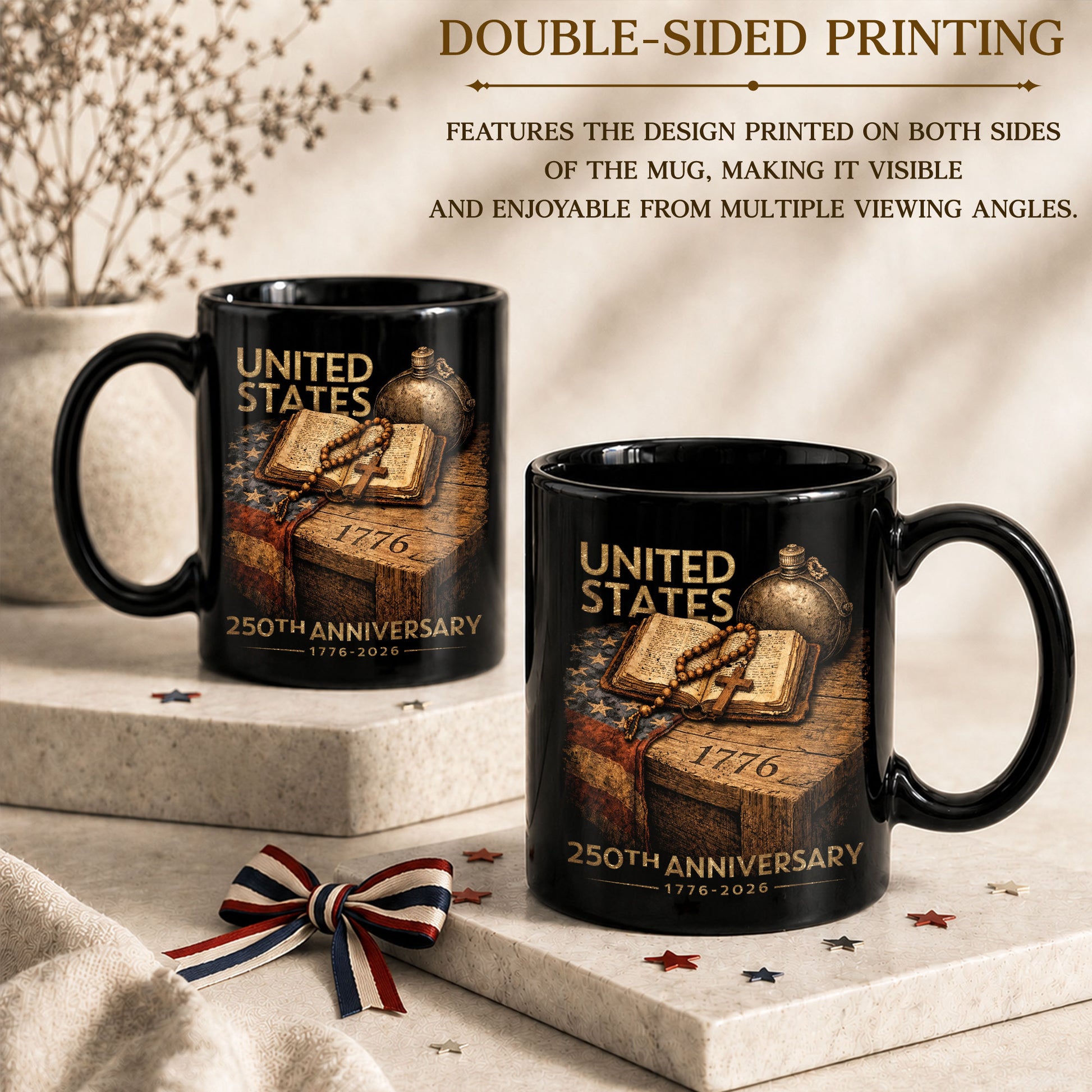 1776 2026 Mug 250th Anniversary United States Patriotic Bible Cross Ceramic - Rust Field Wear