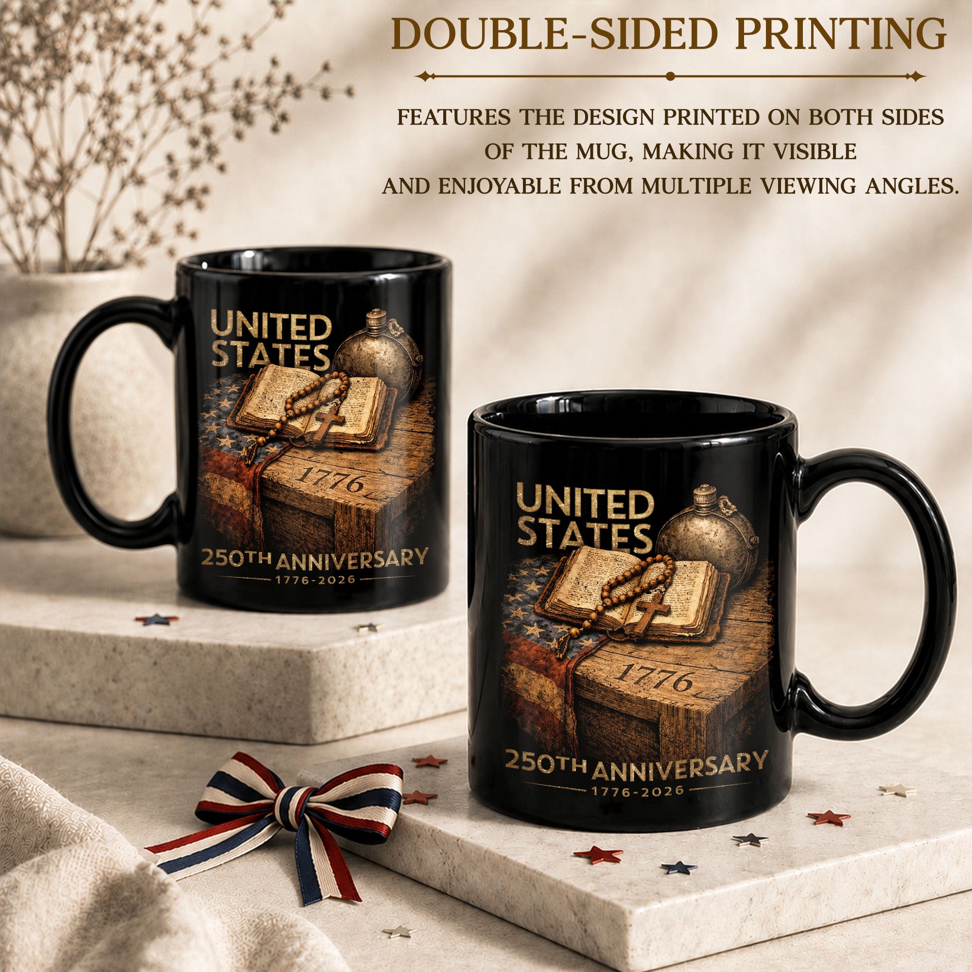 1776 2026 Mug 250th Anniversary United States Patriotic Bible Cross Ceramic - Rust Field Wear