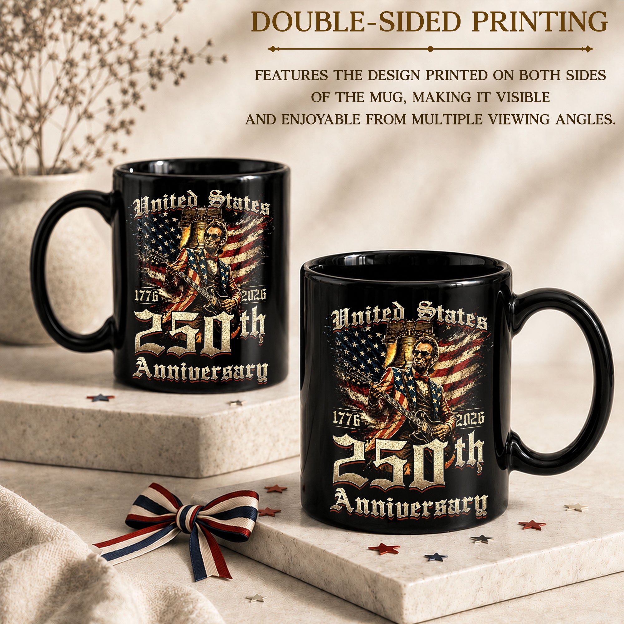 250th Anniversary Mug 1776-2026 Patriotic US Flag Abraham Lincoln Rock Guitar Gift